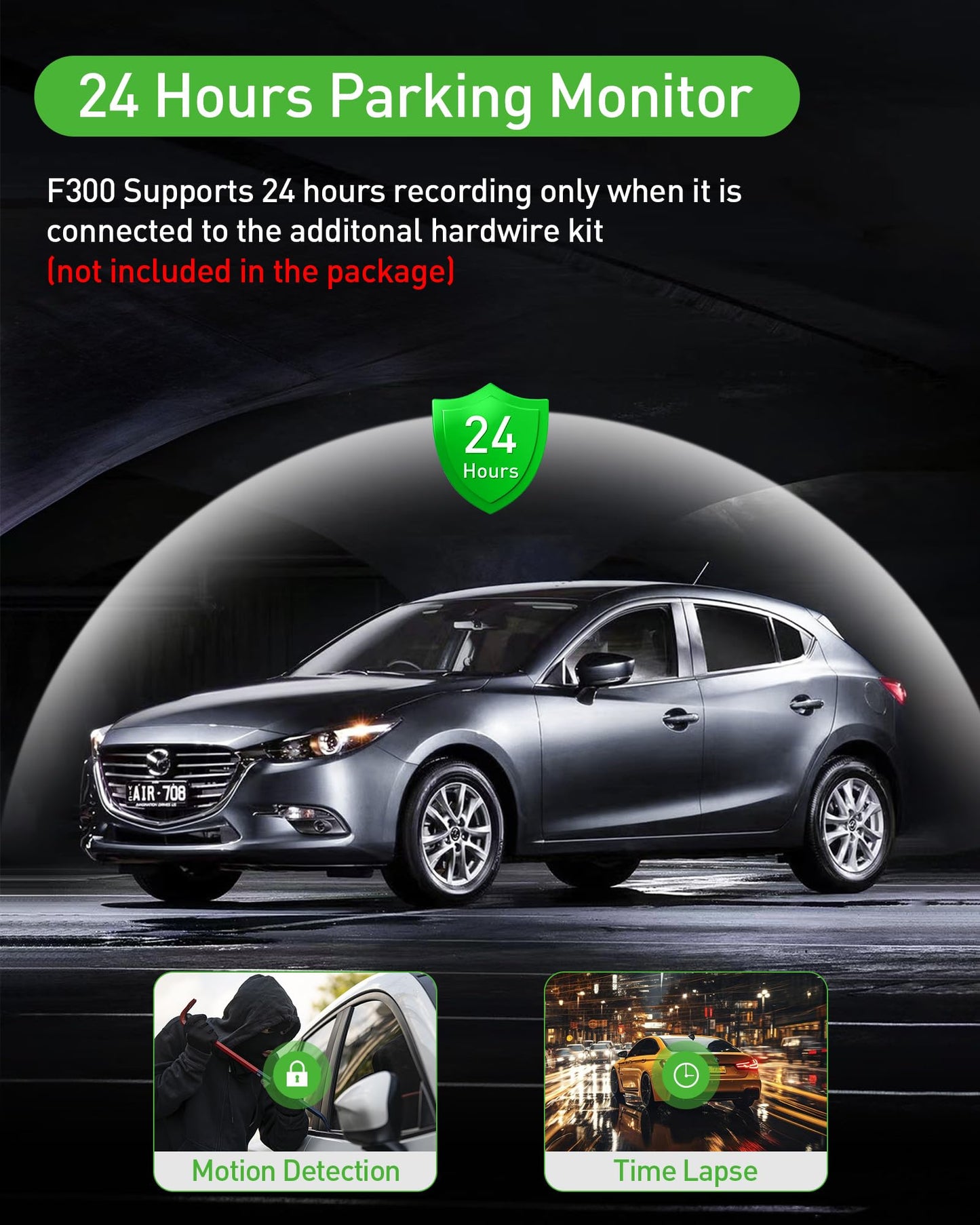 3 Channel 1080P Dash Cam Front and Inside Left/Right, Free 32G Card, Dash Camera Loop Recording, Triple Camera for Cars 24 Hours/7 Parking Monitor, Wide Angle, IR Night Vision, with G-Sensor, Black