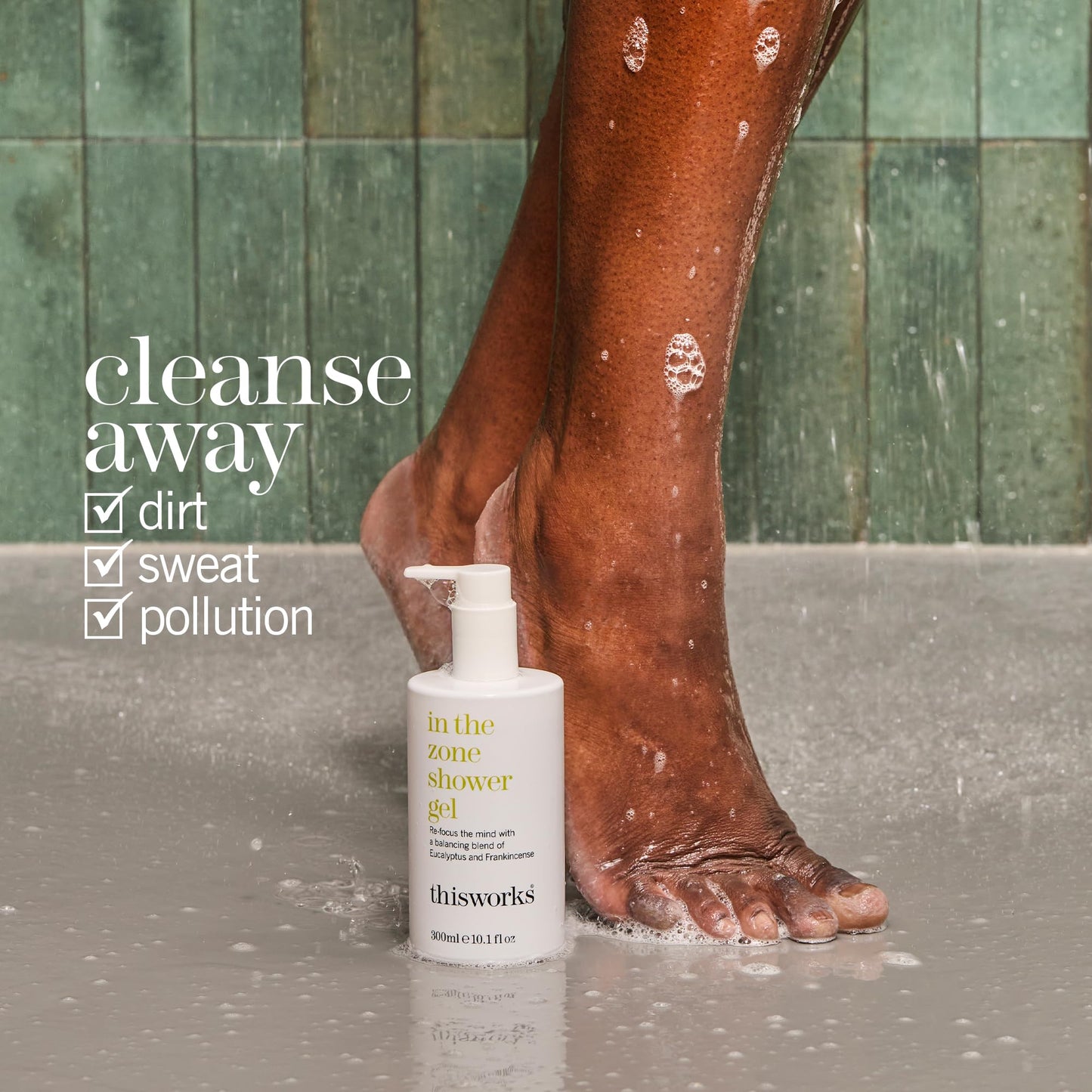 This Works In The Zone Shower Gel | Refreshing Body Wash with Eucalyptus & Frankincense | Cleanses, Soothes, and Revitalizes Skin | Aromatherapeutic Formula, 10.1 oz / 300ml