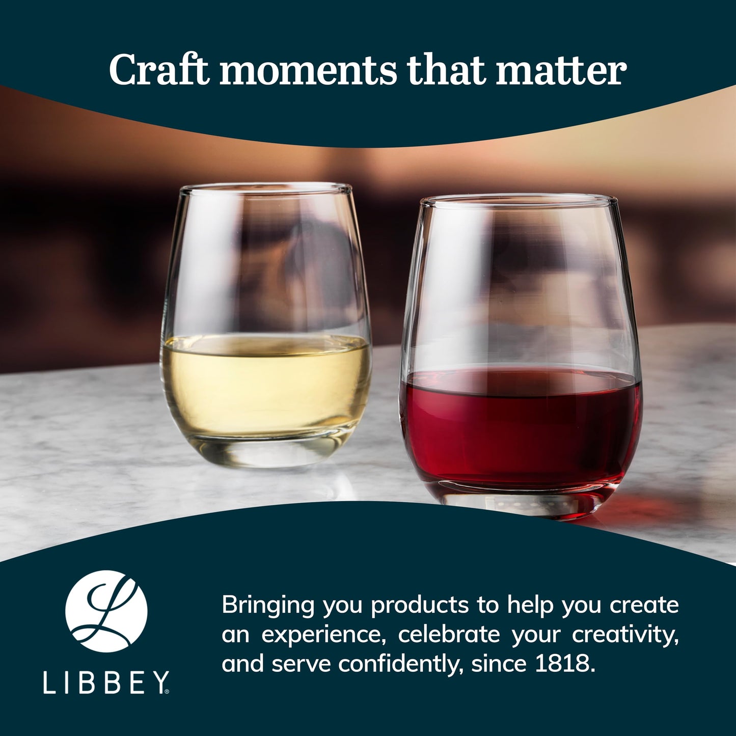 Libbey 231 Stemless Wine Glasses Set of 12, Clear, Restaurant Quality Red and Wine Glass Set, Glassware Set for Large Gatherings and Events