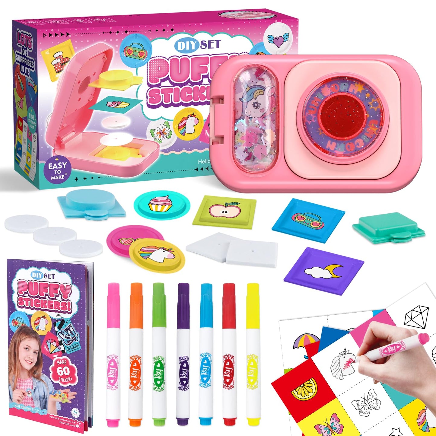 Sticker Maker for Kids - Make Your Own 60 Stickers with DIY Puffy Sticker Kit - Create a 3D Sticker Machine Arts and Crafts for Kids Ages 6-12 - Fun Craft Kits & Gifts for Girls Boys Year Old