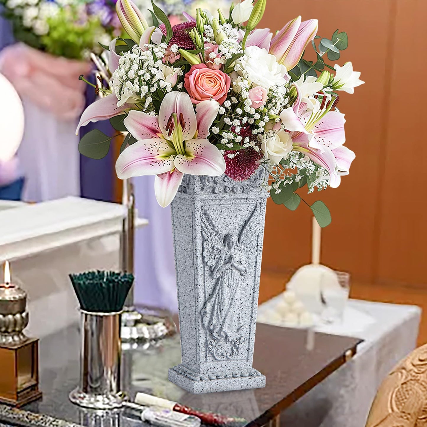 XONOR Cemetery Flowers Vase with Spike, Memorial Grave Vase Resin Flowers Holder for Headstone, Grave, Cemetery, Garden, Lawn, Yard Decorations (2PCS, Grey)