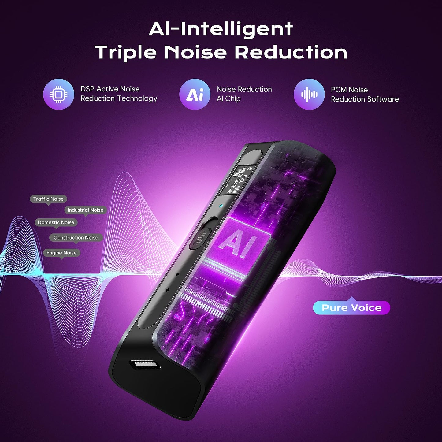 128GB(9800 Hour) Magnetic Voice Recorder with AI Triple Noise Reductio, 30 Days Continuous Recording Device, Voice Activated Recorder with Screen Display, Digital Voice Recorder for Meetings/Lectures