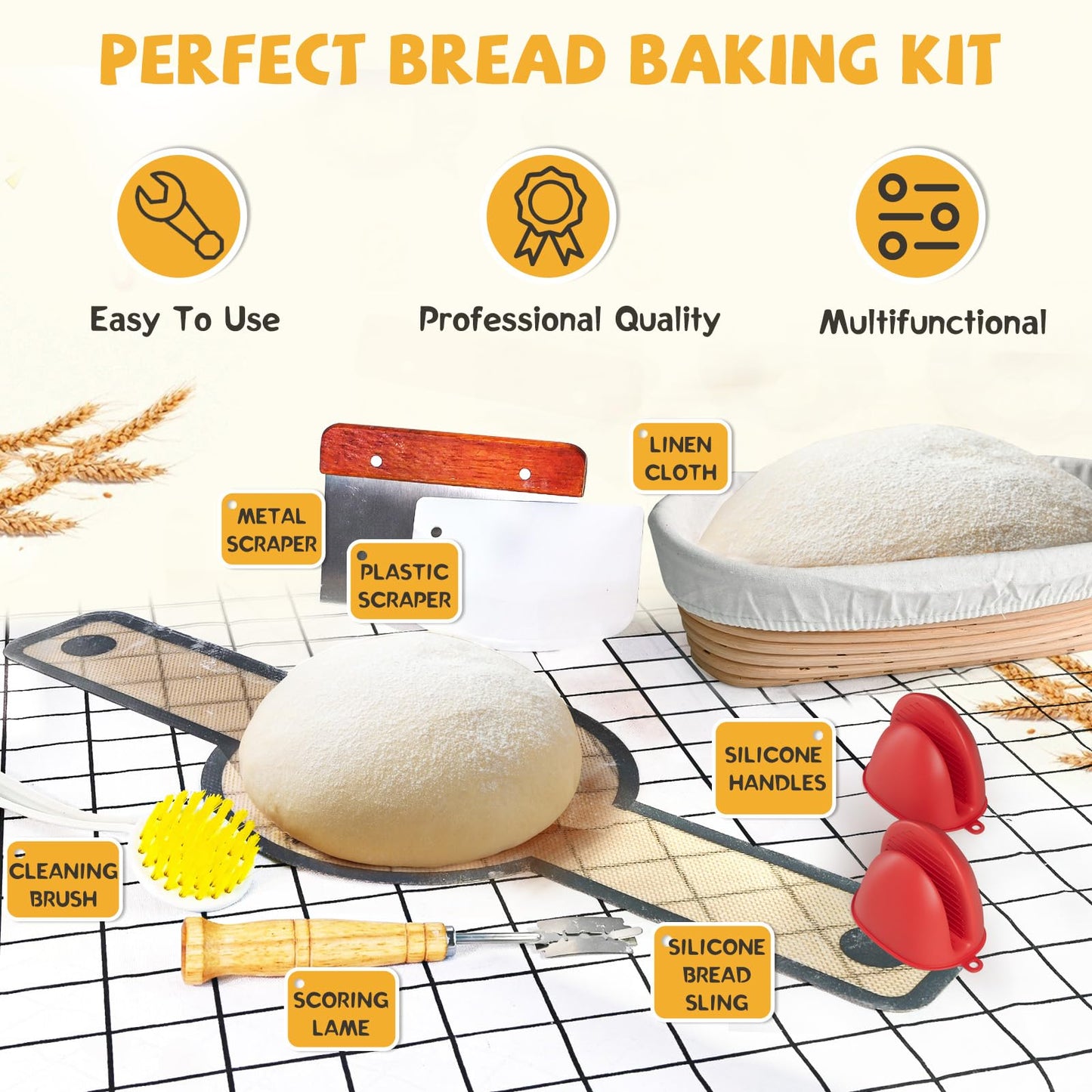 Cast Iron Dutch Oven for Bread Baking, With Banneton Bread Proofing Basket & Baking Supplies, 7.5QT Multi-Functional Dutch Oven Pot with Lid, Cast Iron Bread Pan, Black