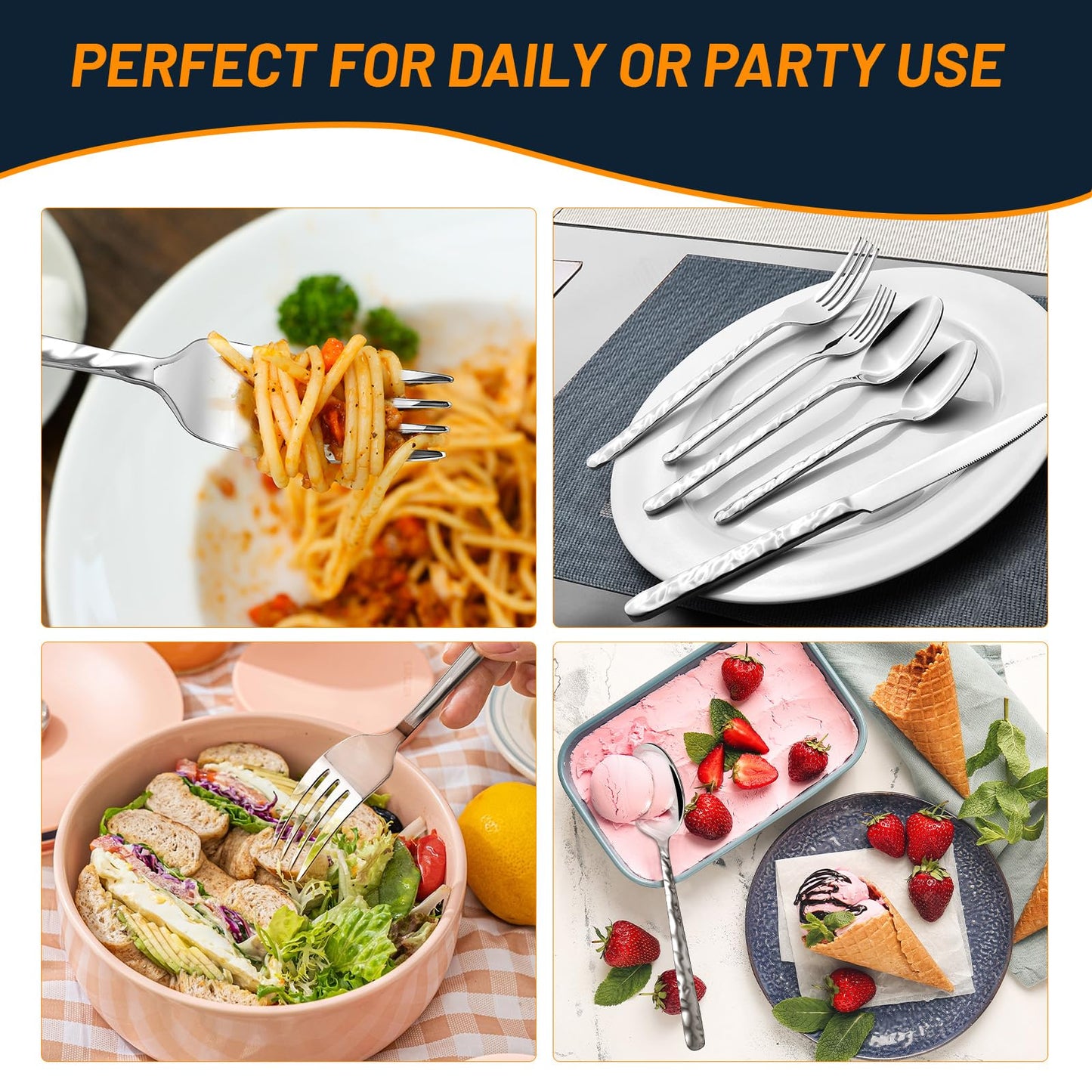 60 Piece Silverware Set for 12, Food-Grade Stainless Steel Utensils Set Includes Spoons Forks Knives, Sturdy Home Kitchen Eating Tableware Set,Wave Style Design & Mirror Polished - Dishwasher Safe