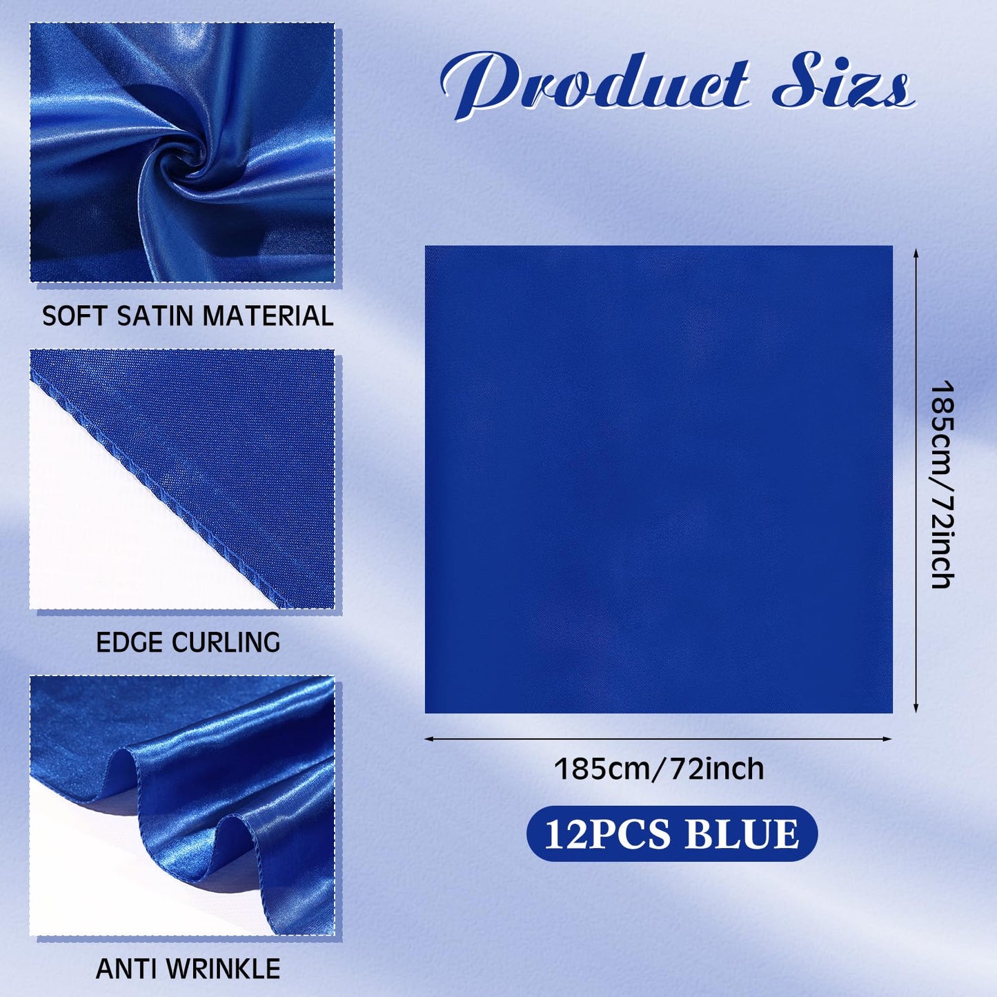 Newwiee 12 Pcs 72 Inch Satin Tablecloth Square Overlay Smooth Fabric Tablecloth Satin Table Cover for Party Wedding Banquet Table Decoration(Royal Blue)