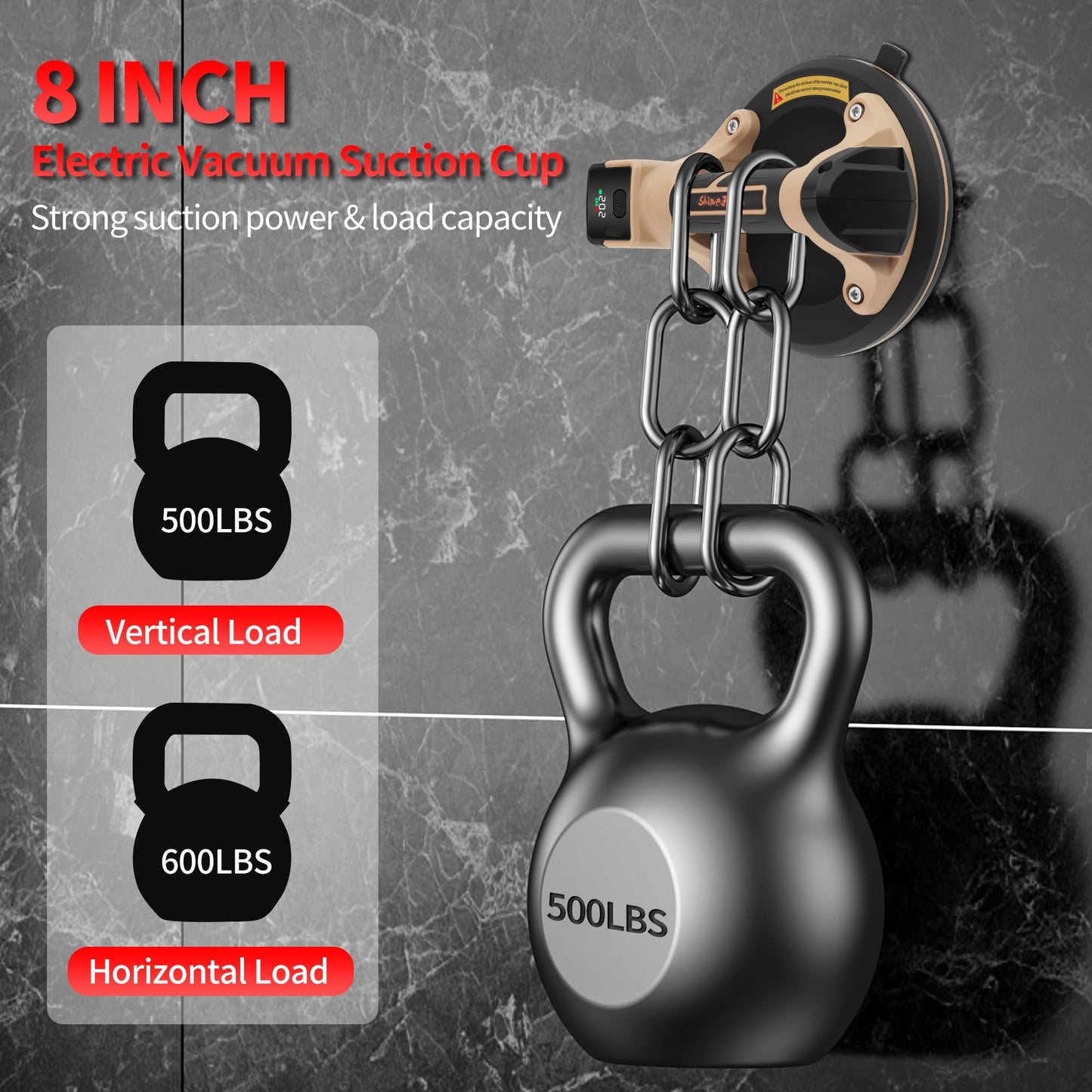 ShineJack 8“ Electric Heavy Duty Vacuum Suction Cup for Granite&Glass Lifting,Glass Suction Cup to Lift Large GlassMetalCeramic TileMarbleMDF,Hand-held Vacuum Lifter,600 lbs Load Capacity(2PCS)