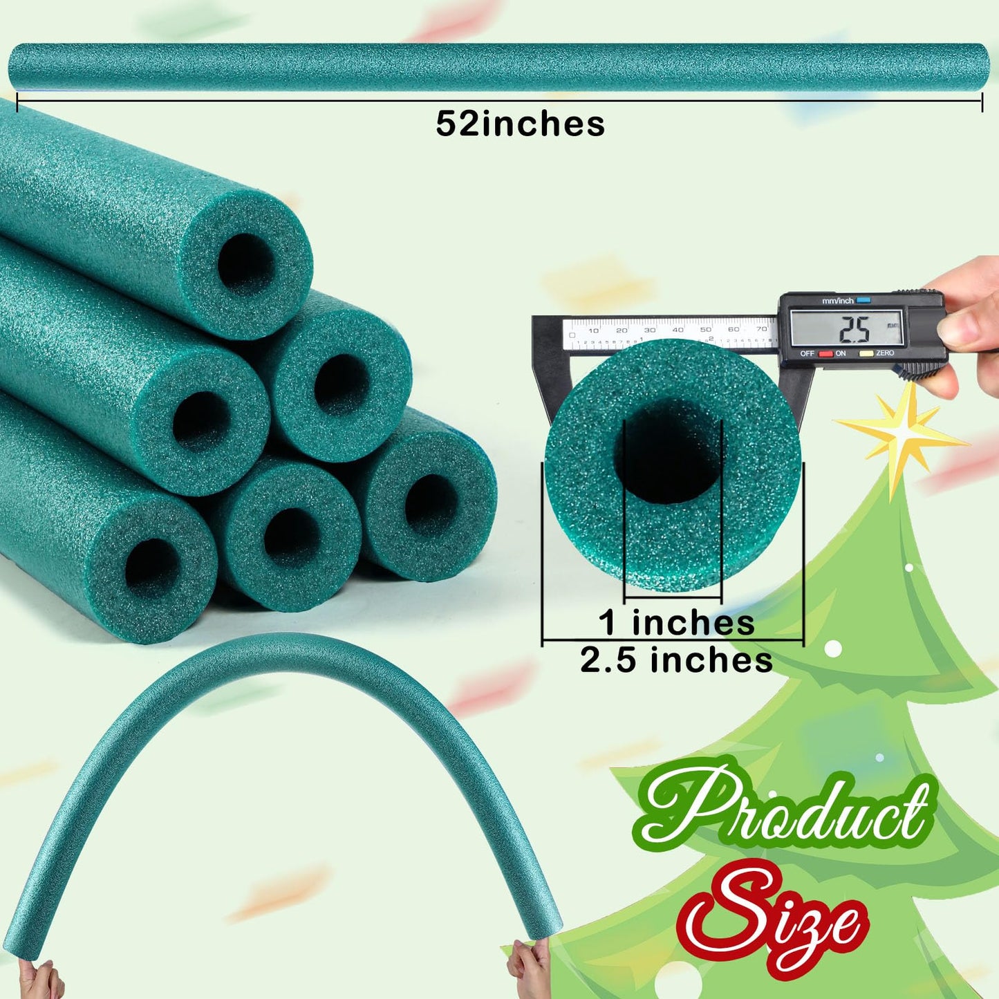 Hanaive 6 Pack Pool Noodles Swimming Floating Foam Tube 52 Inch Hollow Swim Noodles Bulk Floats Heavy Duty for Swimming Decoration Craft Projects Multi-Purpose(Green)