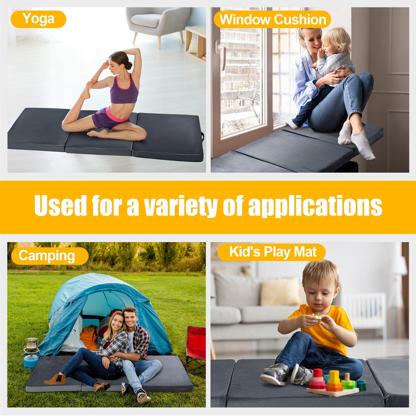 BALAPET Floor Lounger Pillow,Foldable Soft Memory Foam Floor Pillow Portable 3-Piece Folding Pillow with Handle,Suit for Meditation,Playing,Yoga,Reading,Sleeping(Dark Gray)