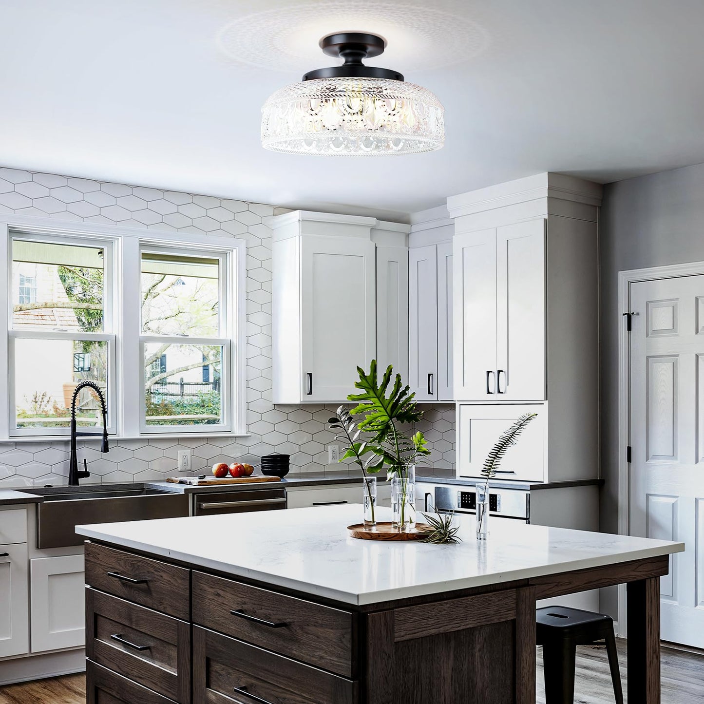 Lamomo Semi Flush Mount Ceiling Light, Upgraded Larger Black Hallway Light Fixture, 3-Bulb Globe Glass Close to Ceiling Light, Indoor Hanging Light for Bedroom Kitchen Porch Hallway,Bulbs Not Included