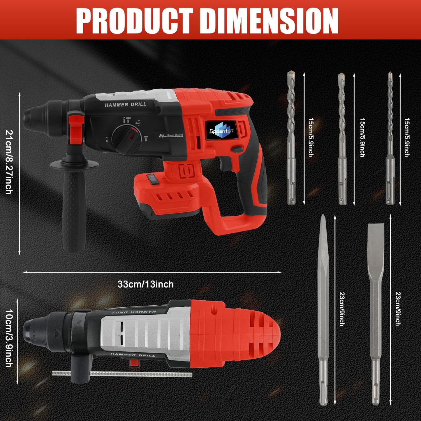 Gpaentsn Cordless Rotary Hammer Drill (Tool Only) Compatible with Milwaukee M18 | 2.6J Impact | SDS-Plus Chuck | 4-Mode | Brushless Motor (Battery not Included)