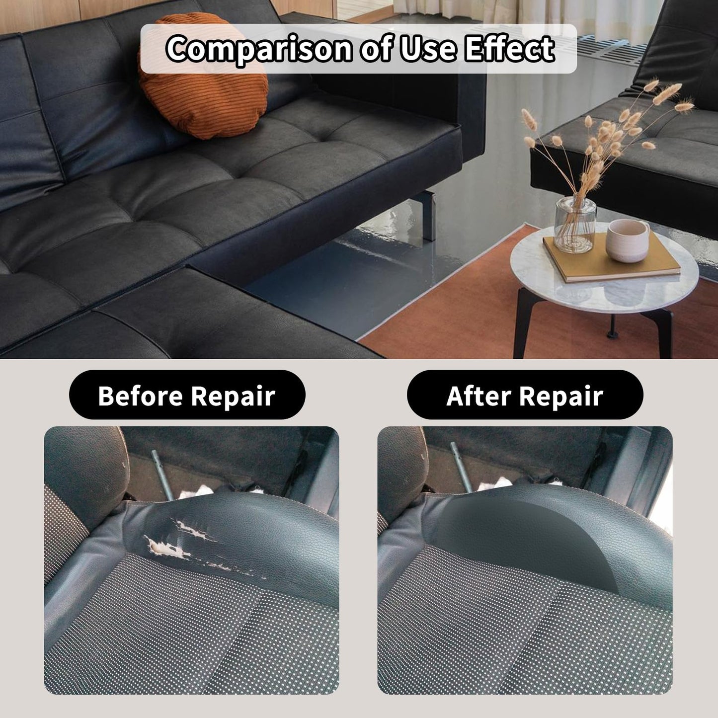 BSZHTECH Leather Repair Tape Self-Adhesive Leather Repair Patch for Couch Furniture Sofas Car Seats Advanced PU Vinyl Leather Repair Kit (Black, 17X157 inch)