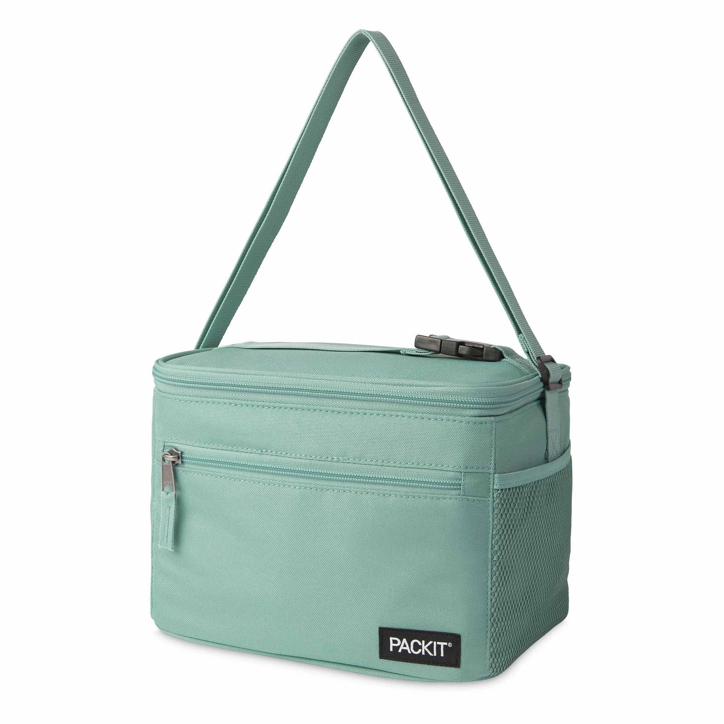 PackIt Freezable Essential Lunch Cooler, Sage, Built with EcoFreeze Technology, Fully Freezable, Collapsible, Reusable, With Adjustable Crossbody Strap, Top Clip Handle, Designed for Fresh Office