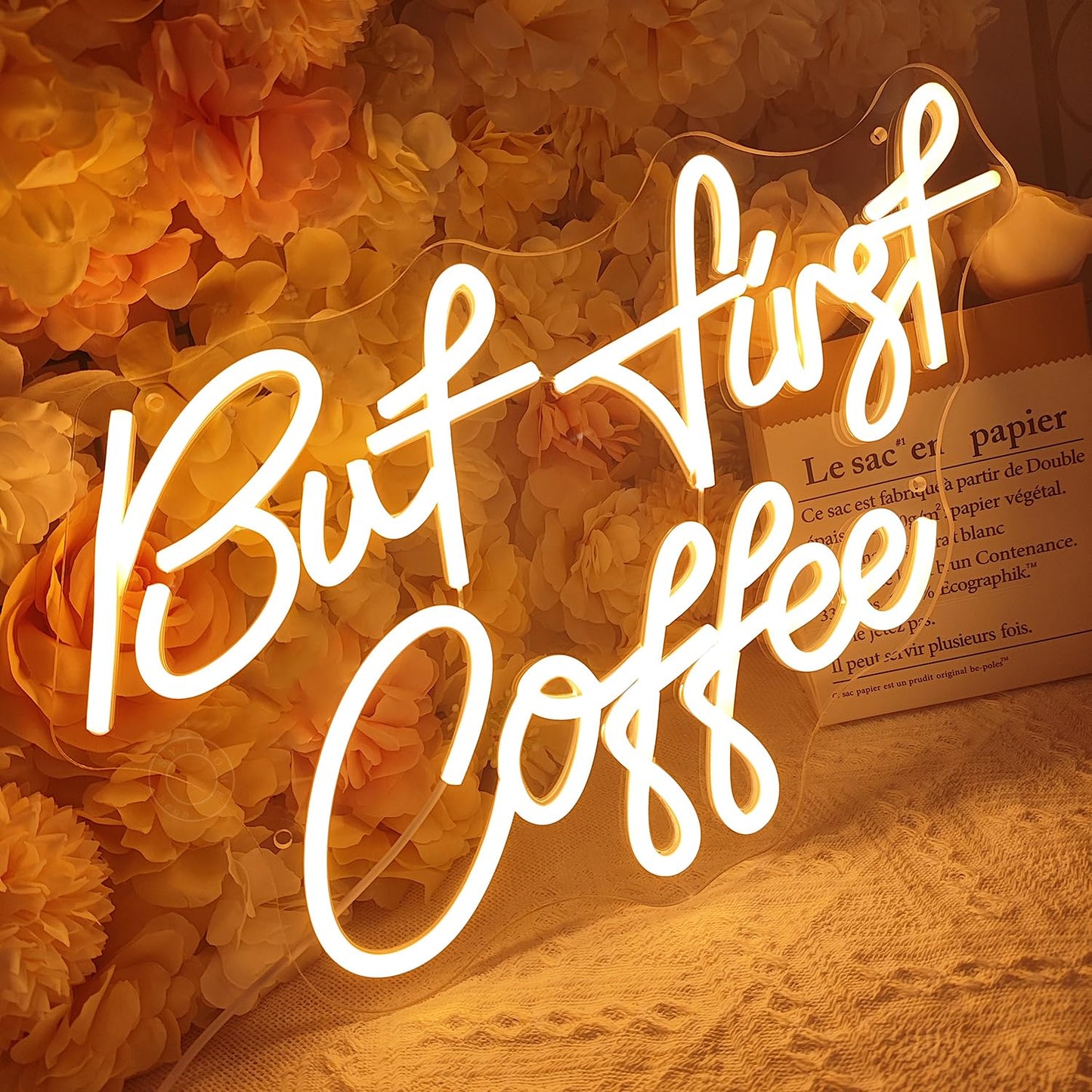 SYLHOME But First Coffee Led Neon Light Signs 5V Home Bedroom Kitchen Office Wall Decor Sign for Coffee Cafe Bar Party Living Room Sign Gifts Warm White USB 17" X 10.2"