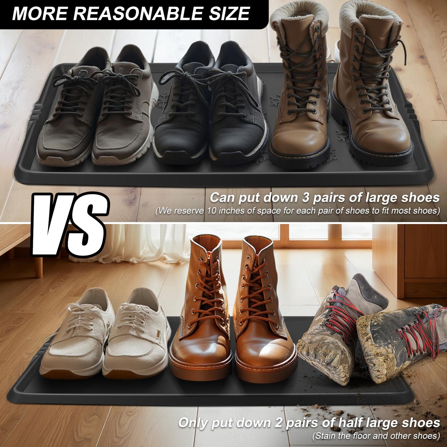 Azadx Heavy Duty Boot Trays Natural Rubber Shoe Mat Tray for Entryway Large Boot mat Tray Multi-Purpose for Outdoor Door Mats 16x42 Inch