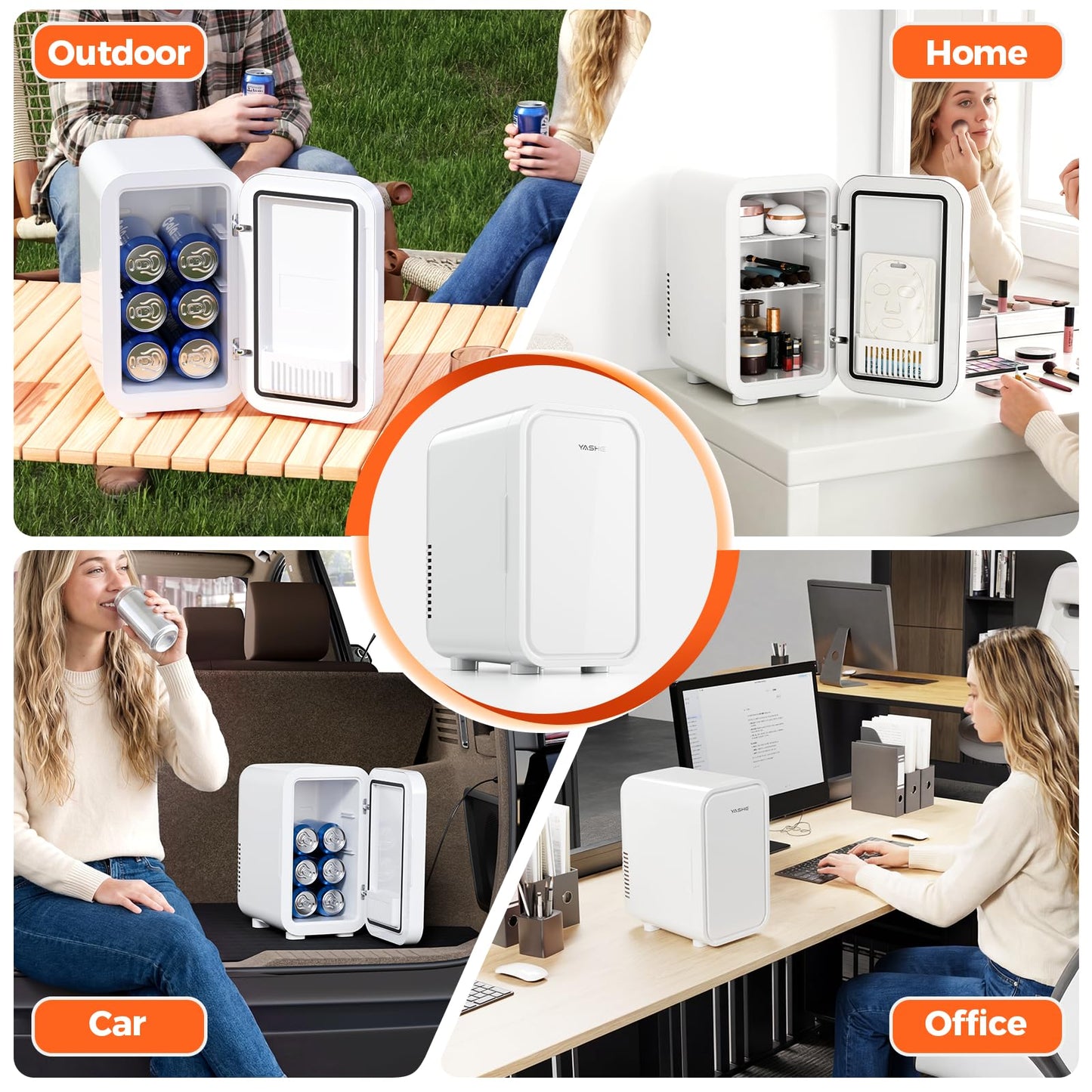 YASHE Mini Fridge, 6 Liter/8 Can 110V AC/DC Portable Thermoelectric Cooler Refrigerators for Bedroom, Personal Skin Care Fridge for Cosmetics, Drink, Milk, Office, Dorm Room and Car, White