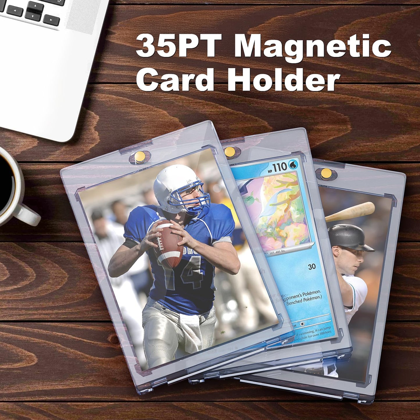 50ct Magnetic Card Holder for Trading Cards, 35pt Ultra Clear Baseball Card Holder, Hard Plastic Protectors for Sports and Game Cards