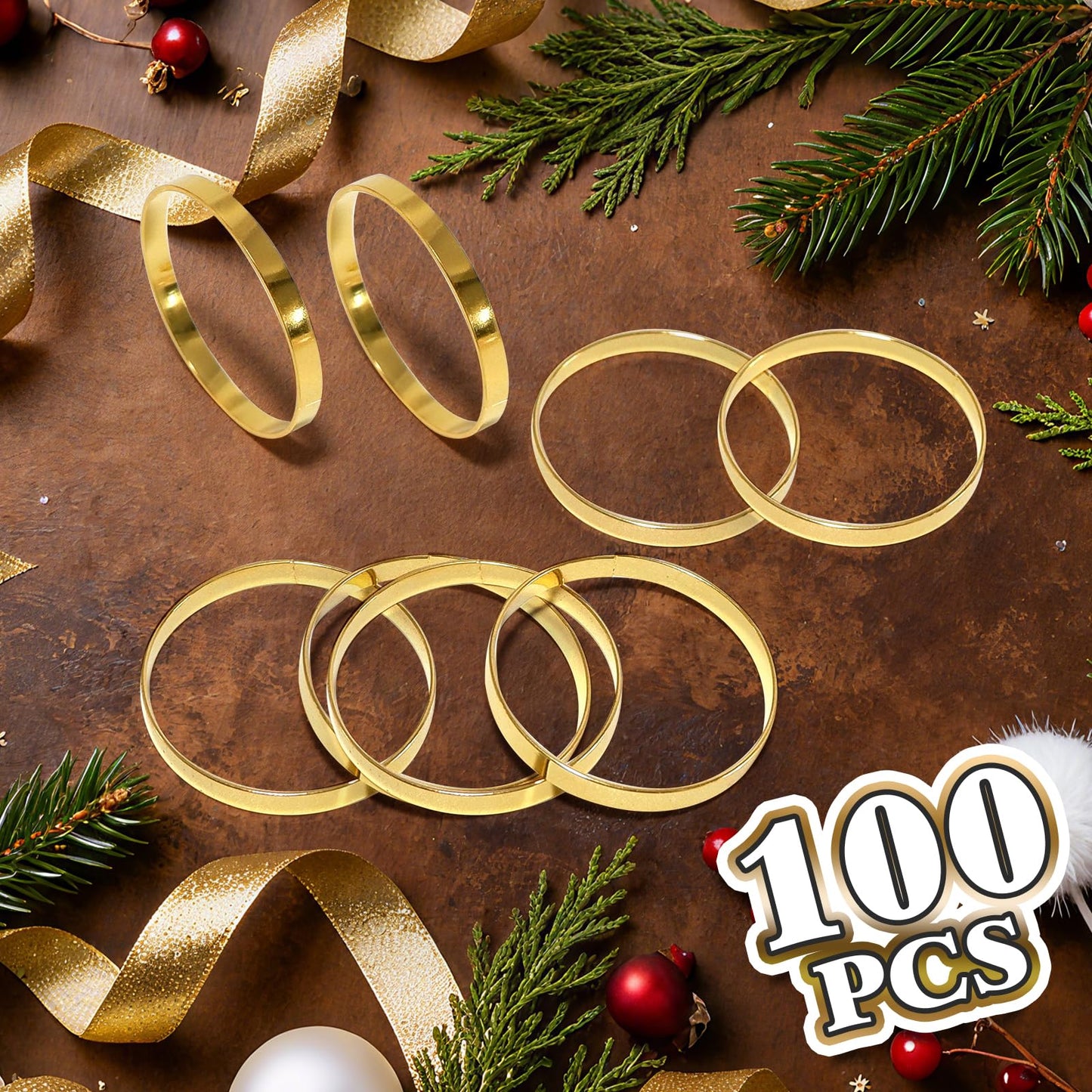 200 Pcs Gold Napkin Rings Bulk, Exquisite Round Napkin Ring Buckles, Suitable for Family Dinners, Weddings, Holiday Parties