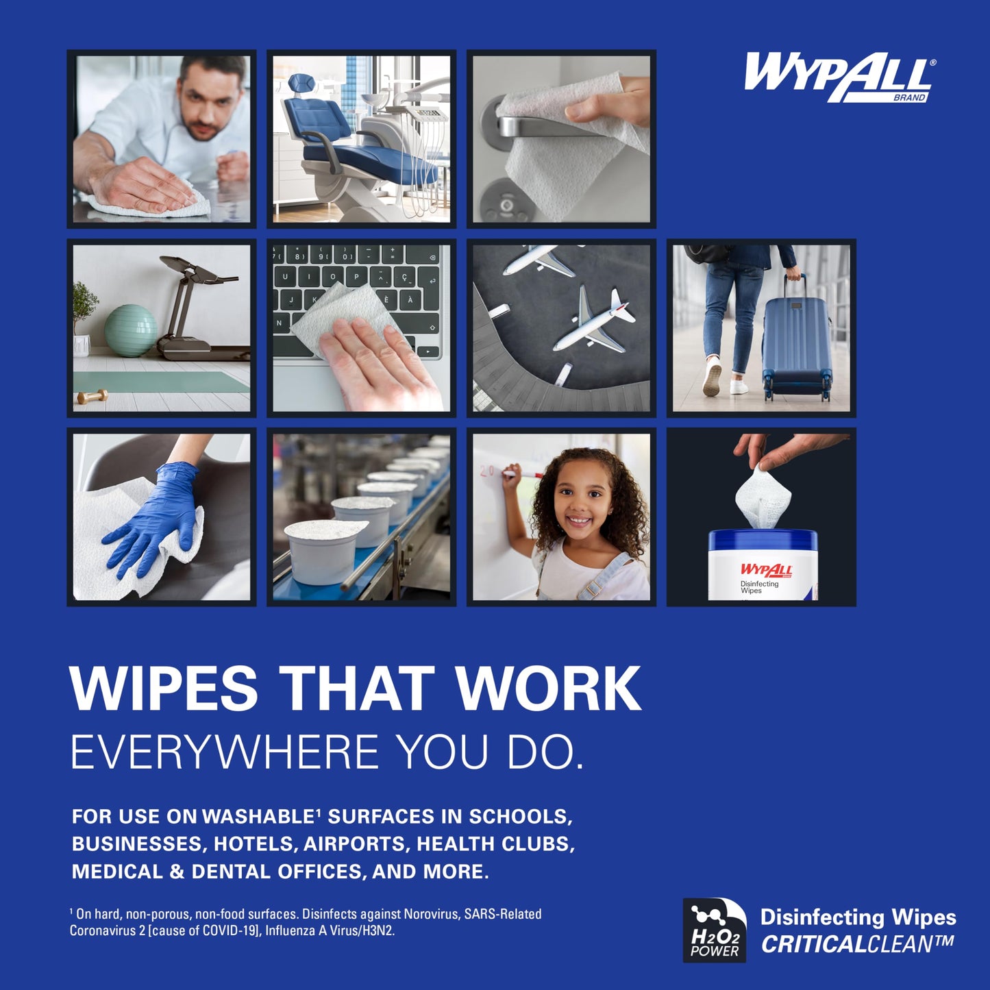 WypAll® Brand Disinfecting Wipes (54481), Hydrogen Peroxide Disinfectant Cleaner for Commercial, Industrial & Healthcare, 5.75"x7" Wipes, Fresh Scent (3 Canisters of 185 Sheets)