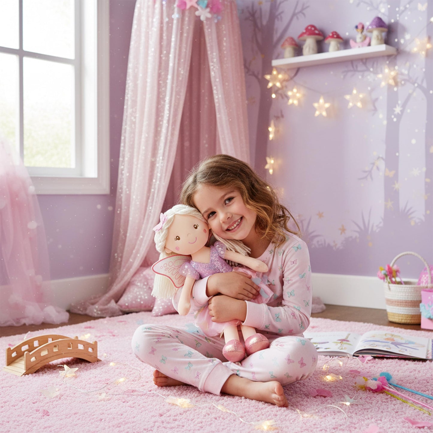 June Garden 15" Celestia the Rainbow Whisper Fairy Doll – Soft Plush Fairy Toy with Multicolor Butterfly Skirt – Enchanted Garden Collection