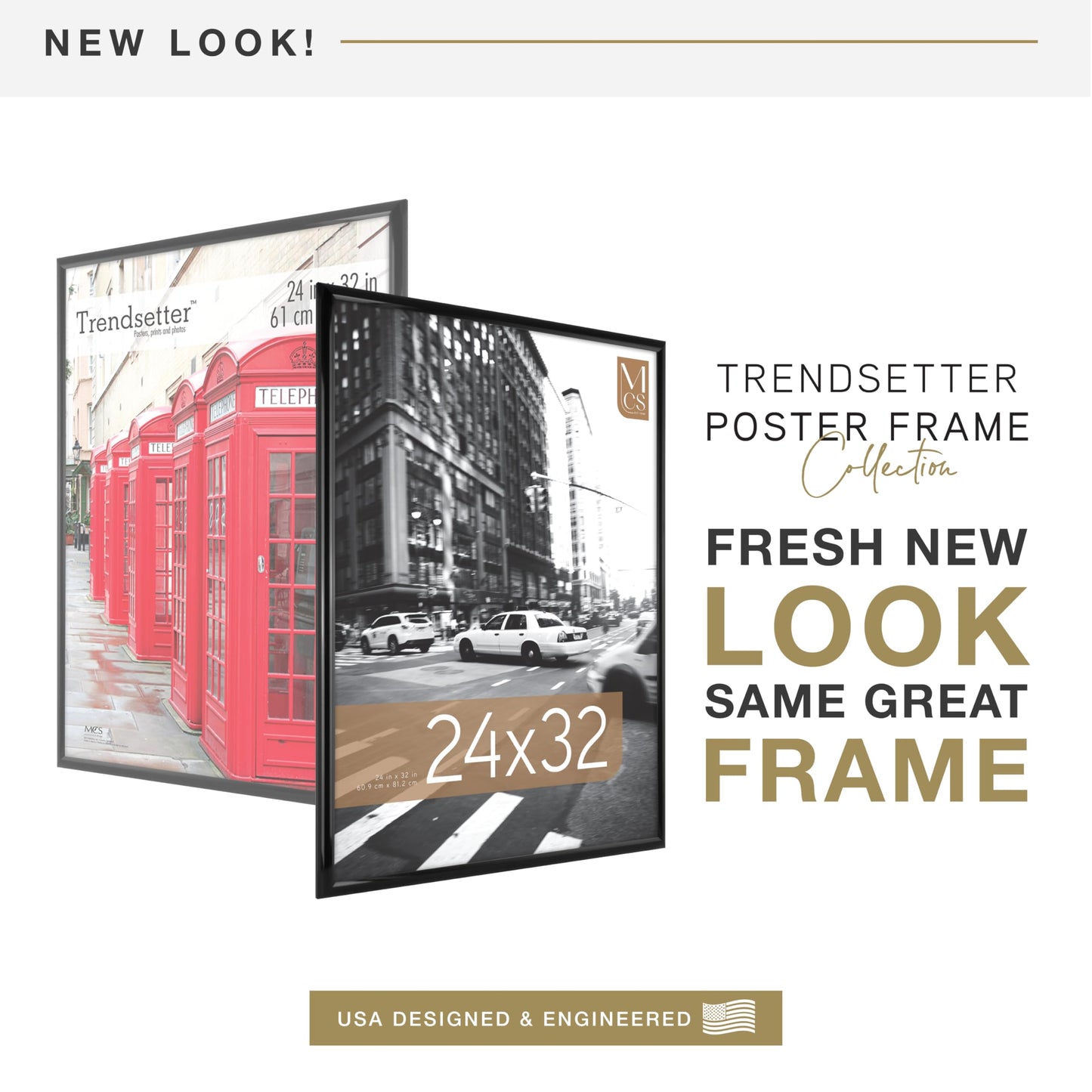 MCS Trendsetter 24x32 Poster Frame Black High-Gloss, Vertical & Horizontal Wall Hanging Large Picture Frame for Photos, Posters & Art Prints (1-Pack)