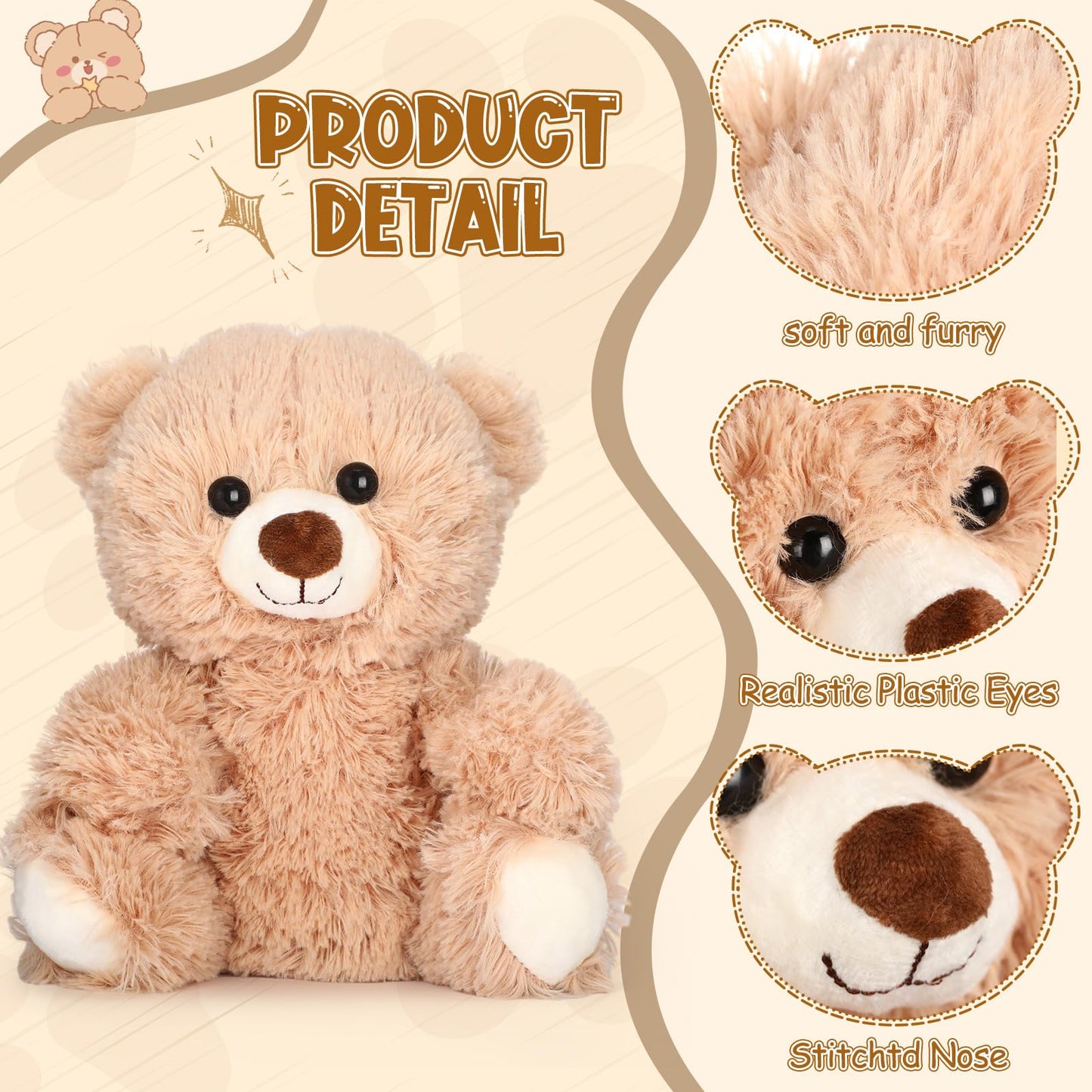Jenaai 8 Pcs 10 Inches Stuffed Animal Bear Bulk Gift Soft Cute Baby Shower Bear Small Stuffed Plush Toys for Girls, Boys, Back to School Birthday Wedding Party(Classic Style)