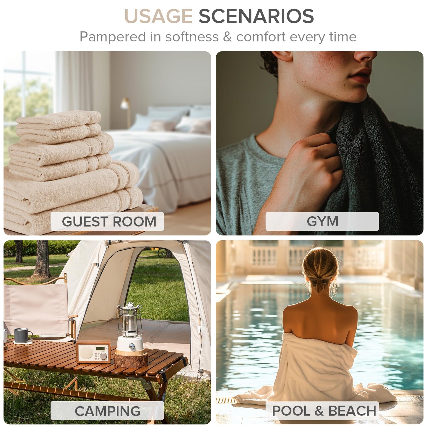 Comfort Spaces 12-Piece Luxury Bath Towel Set - 4 Large, 4 Hand, 4 Washcloth, 100% Cotton, Quick Dry, Zero Twist, Soft, Lightweight - Beige Tan
