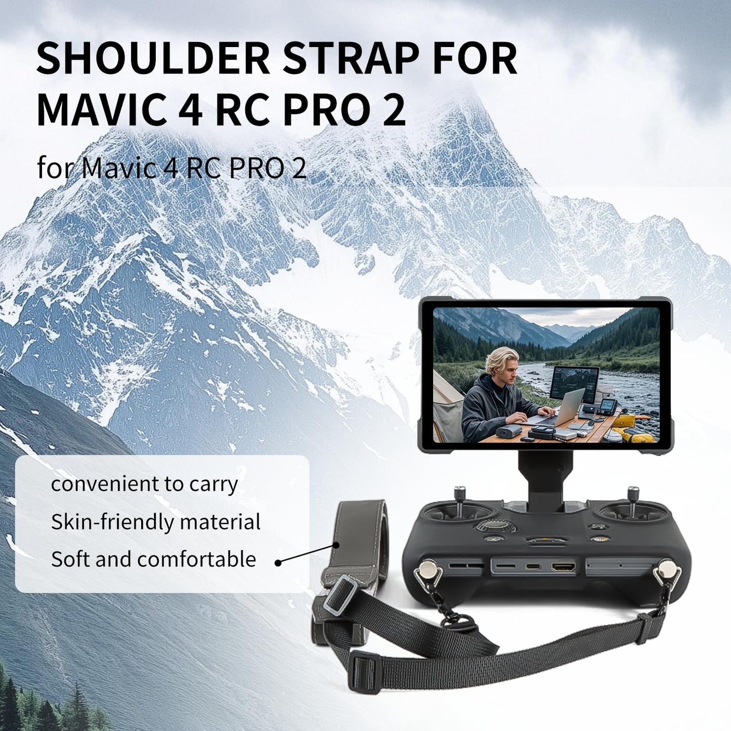 for DJI Mavic 4 RC Pro 2 Remote Control Silicone Case Sleeve/Controller Screen Protector & Adjustable PU Neck Strap & Standard Lanyard Screw Accessories (Lanyard+Tempered Film+Silicone case)