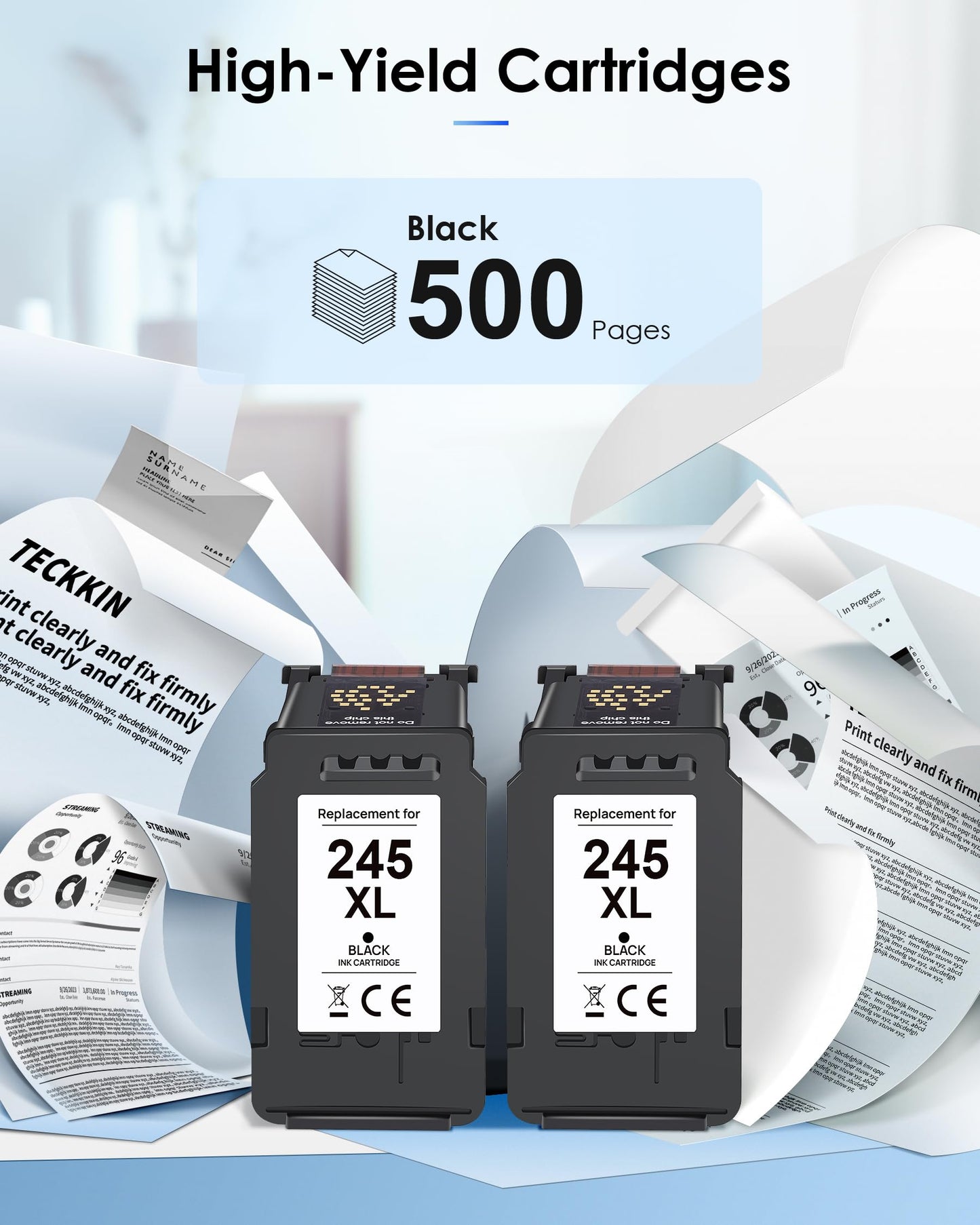 245XL Black Ink Cartridge High Capacity for Canon 245XL Black Ink PG-245 XL Compatible to Canon Pixma MX490 MX492 MG2522 MG3022 MG2520 TS3100 TS3122 TS3300 TS3322 TR4522 Printer (2 Black Pack)