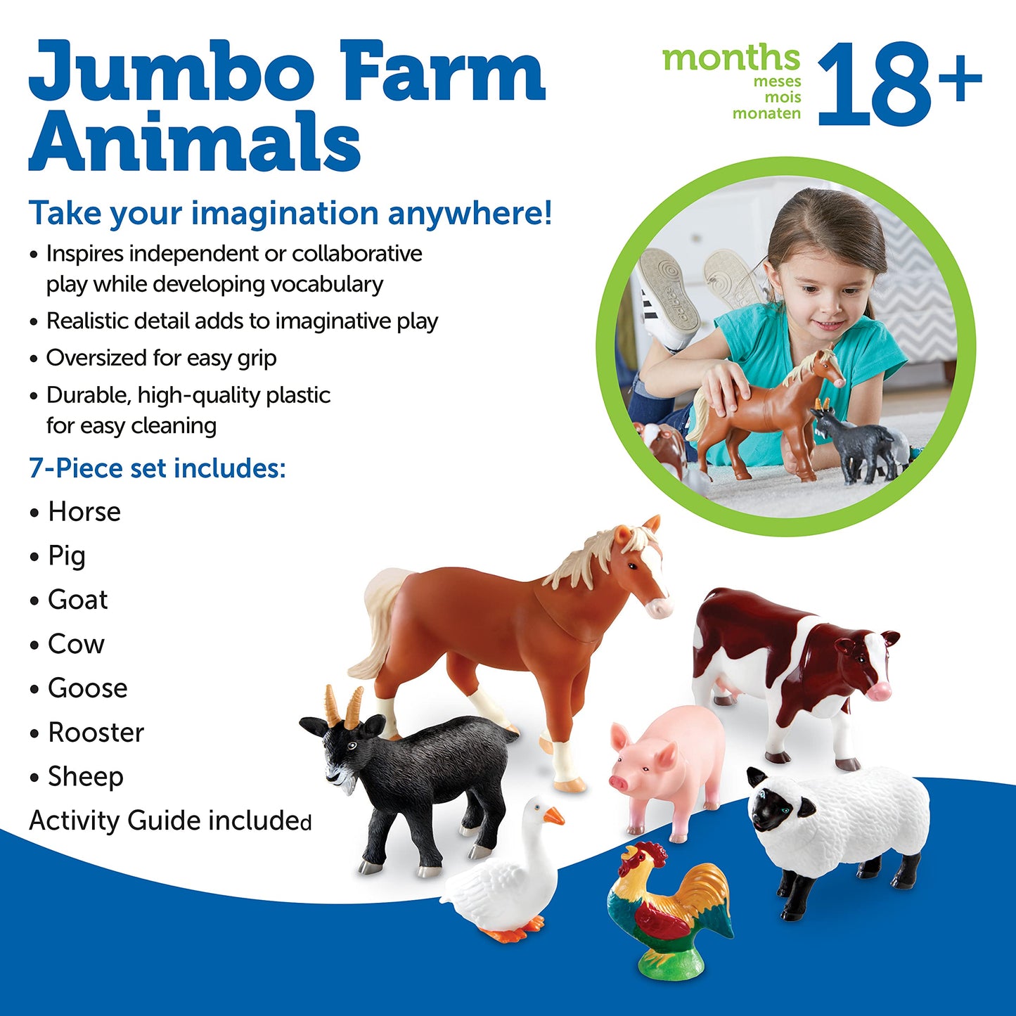 Learning Resources Jumbo Farm Animals, Animal Toy Set for Toddlers, 7 Pieces, Ages 18 Mos+