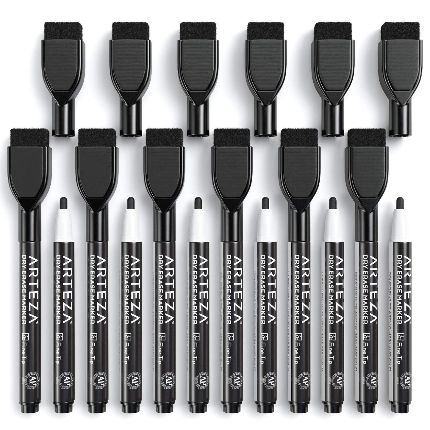 ARTEZA Black Dry Erase Markers with Erasers – Pack of 36 Magnetic Fine Tip Whiteboard Pens with Low-Odor Ink for Office & Home Use