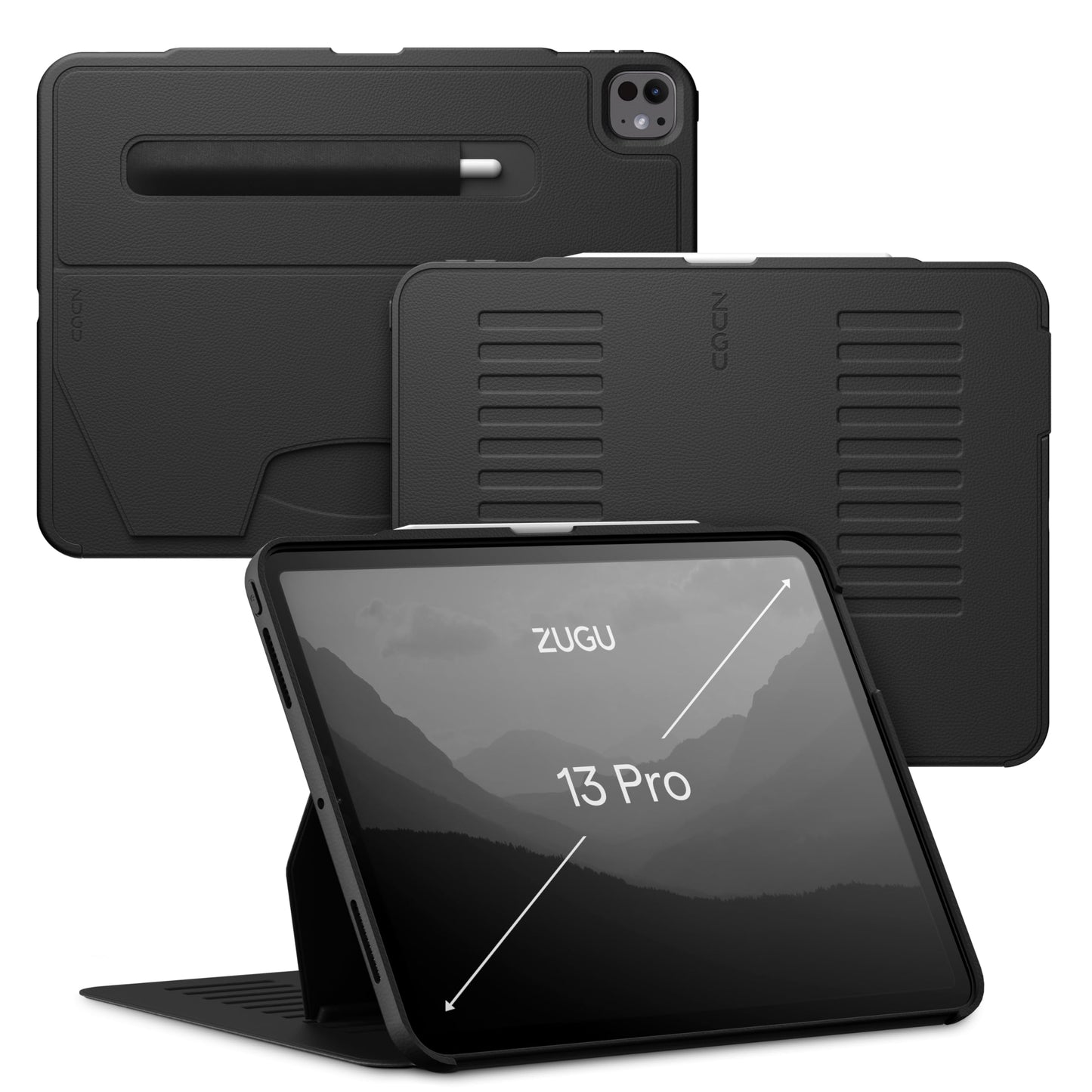 Zugu Case for iPad Pro 13 (M4/M5) 2024/2025, Slim Protective Cover with Apple Pencil Holder, Auto Wake/Sleep, Multiple Viewing Angles, iPad Pro 13 Inch Cover, Phone Protectors, Black