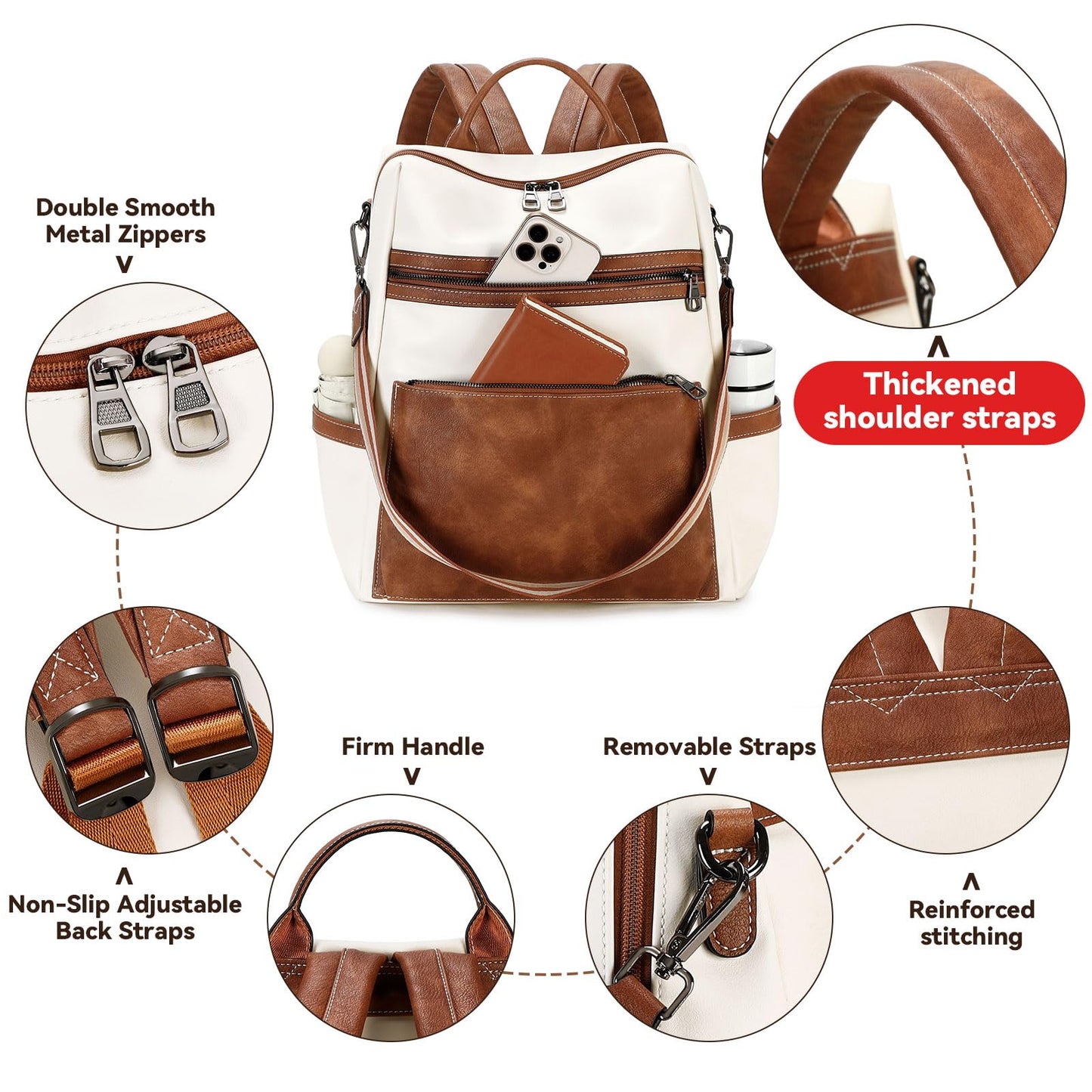AGLOD Vegan Leather Laptop Backpack for Women 15.6 Inch Work Backpack Purse for Travel College