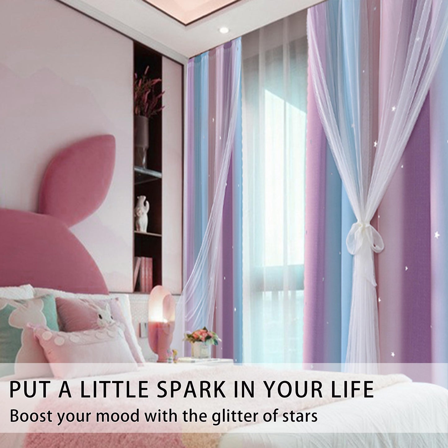 XiDi Kids Curtains 84 Inches Long for Girls Bedroom Nursery Rainbow Blackout Curtains Unicorn Princess Theme Home Decor Grommet Pink and Purple Blue Curtains W34 X L84 2 Panels Set