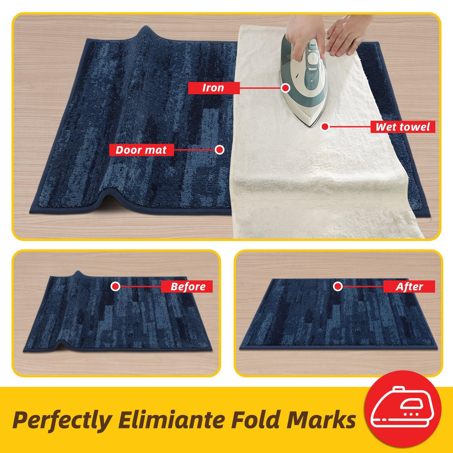 JSEI Dirt Trapper Door Mat 24"x36", Non-Slip Doormats Washable Entryway Mat, Welcome Floor Mat Absorbent Low Profile Dog Door Mats for Front Back Door, Wet Shoes & Paws, Blue