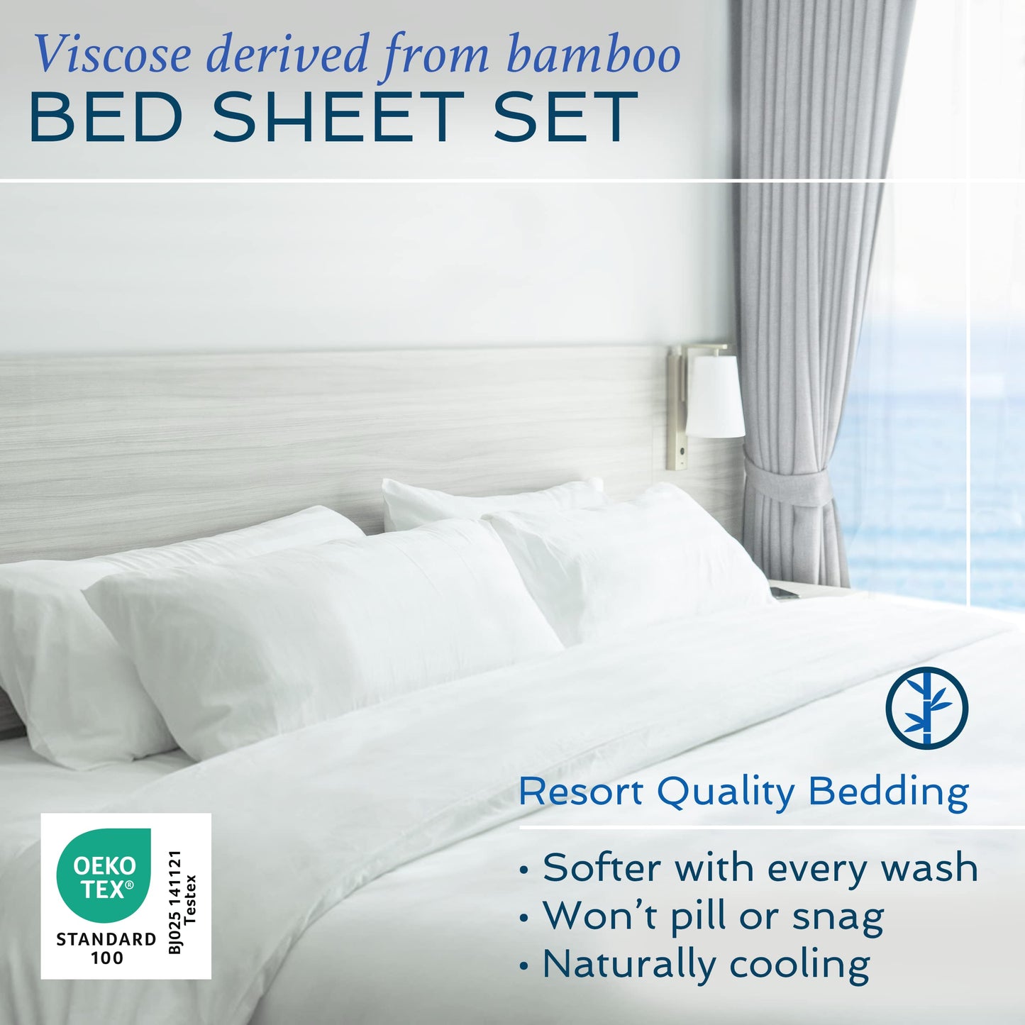 Hotel Sheets Direct 4 Piece Bed Sheet Set Full Size, 100% Viscose Derived from Bamboo Sheets Set with 2 Pillowcases, Cooling & Breathable Luxury Bedding, Moisture-Wicking & Silky Soft Texture, White