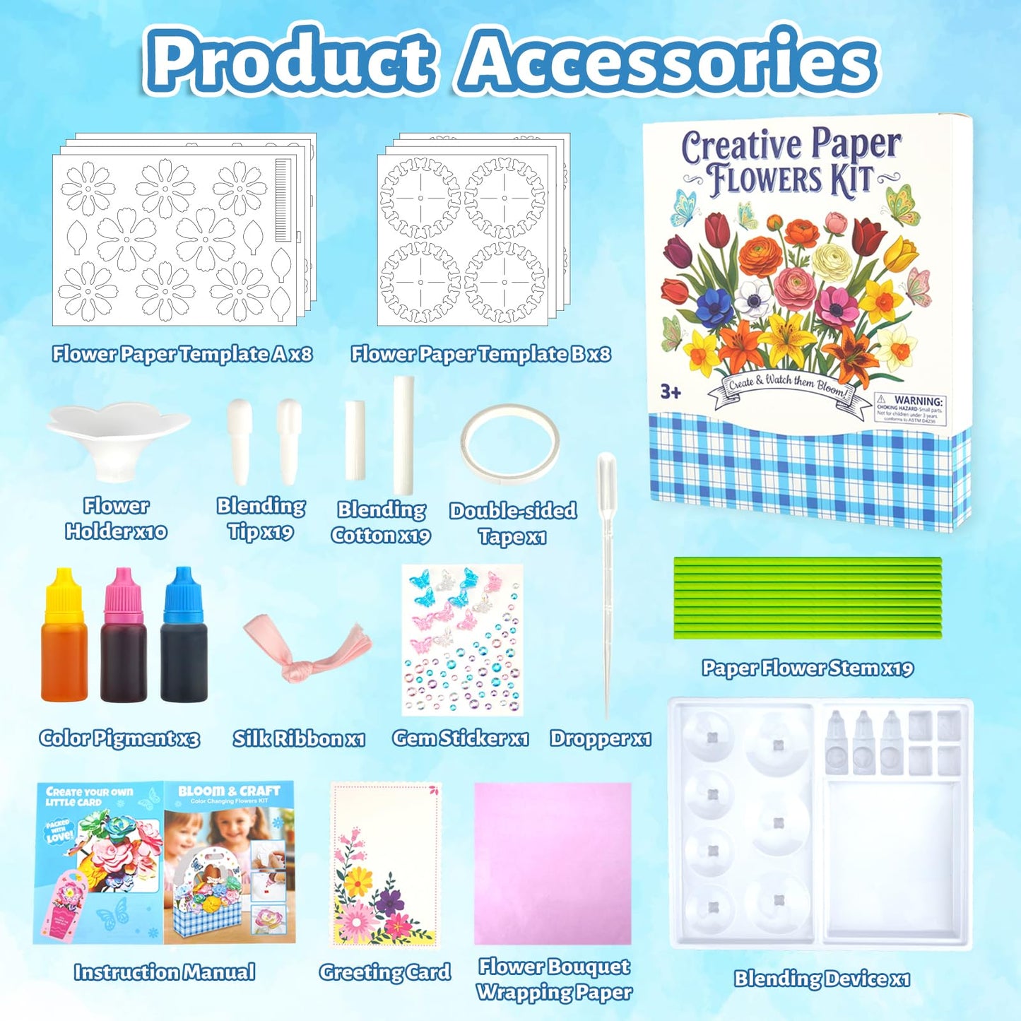 DoodleDoo Paper Flower Craft Kit, Arts and Crafts Flower Science Kit, DIY Magic Color Changing Paper Flowers Kit for Kids, Educational Birthday Gift for Girls 6-11