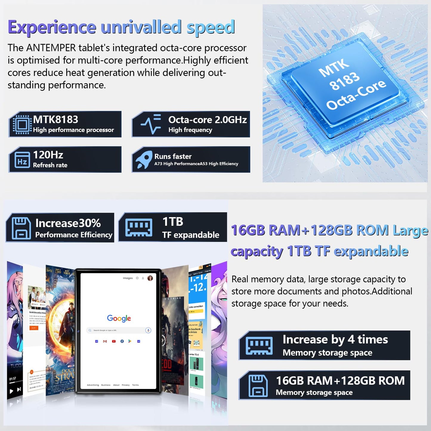 2025 Latest Android 13 Tablet 10.1 Inch, 5G WiFi Tablets Mit 16GB RAM+128GB ROM(1TB TF),2 In 1 Tablet with keyboard Mouse Pen-Octa-Core2.0Ghz | 7000mAh | 1080FHD | 13MP Camera | WLAN GPS -Black