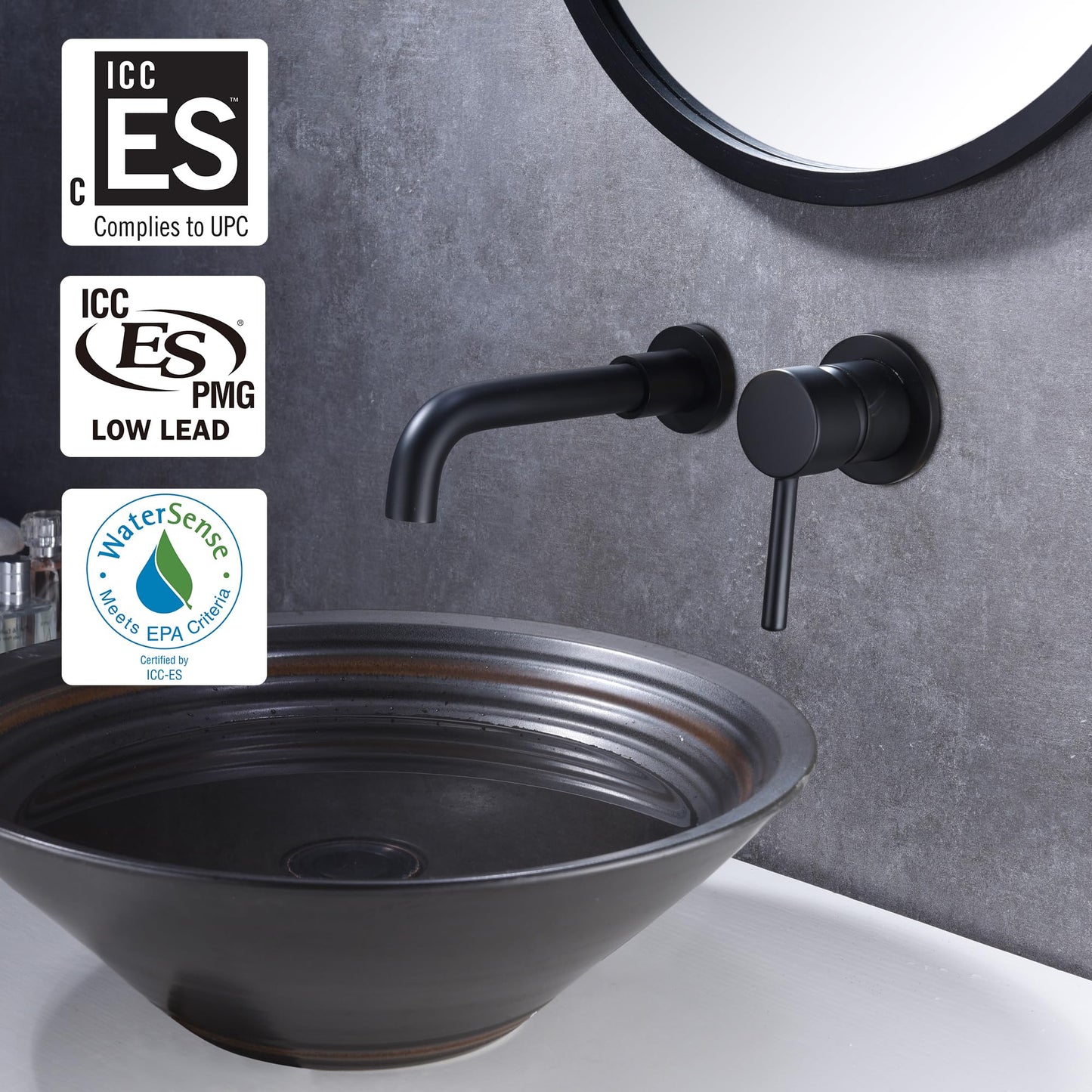 Wall Mount Bathroom Faucets Matte Black, Rough-in Valve Included