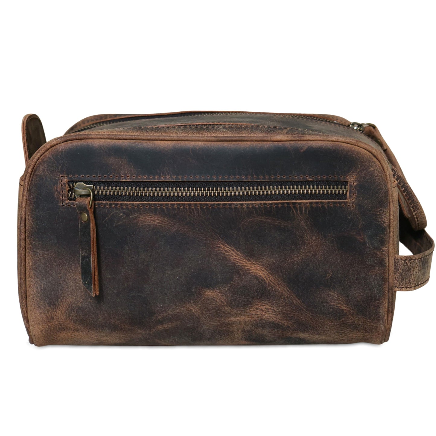 Premium Buffalo Leather Dopp Kit Toiletry Bag – Rustic Vintage Style Travel Organizer with Zipper Closure – Leather Shaving Bag for Men & Women and Spacious with Easy Carry Handle