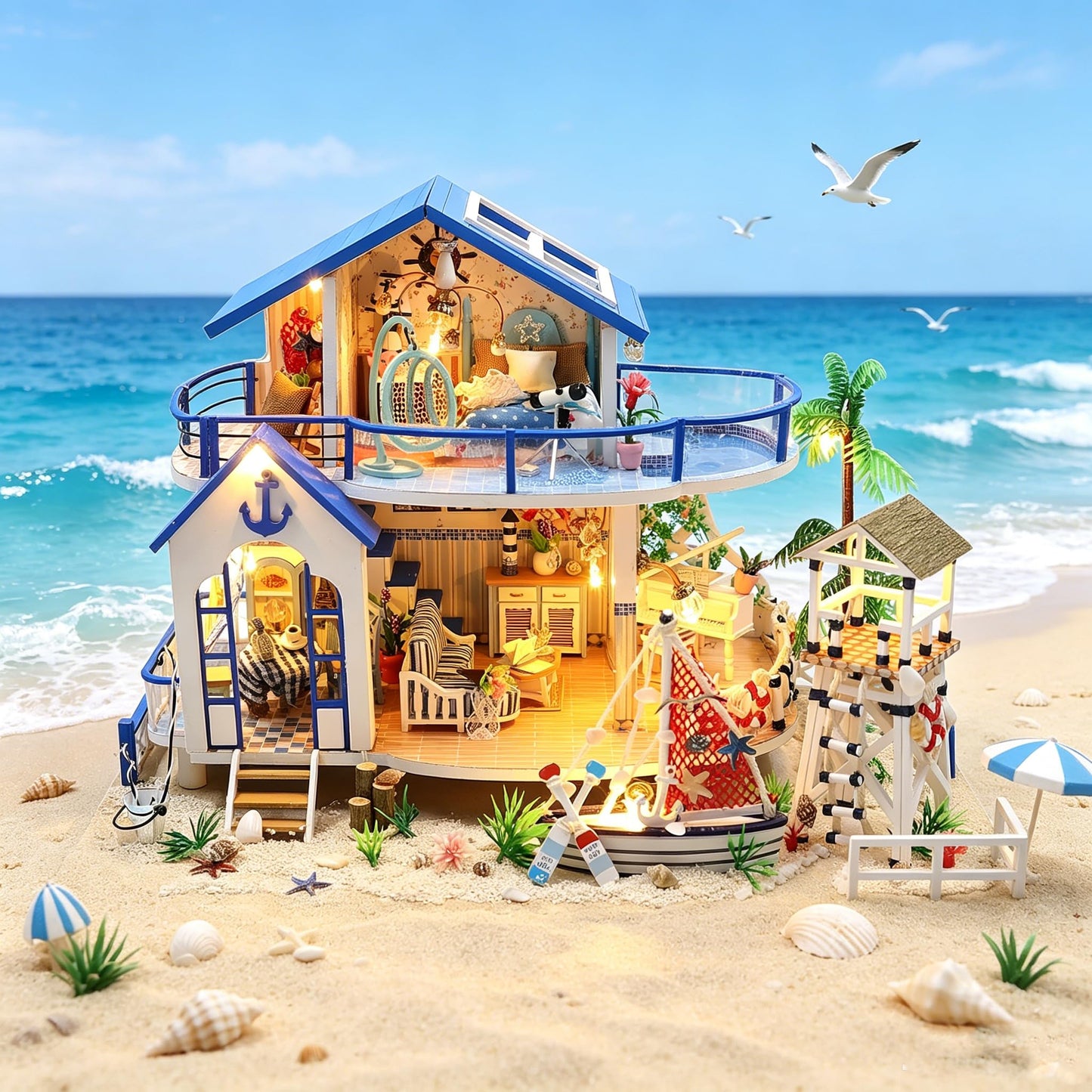 RHZN Miniature House Kit - DIY Mini Building Kit for Adult Teen, Beach House