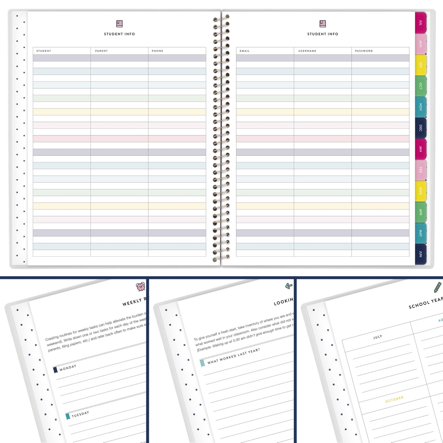AT-A-GLANCE Teacher Planner 2026-2027 Weekly & Monthly Academic 12-Month July-June, 8-1/2" x 11", Simplified by Emily Ley, Happy Stripe (EL54-905A)