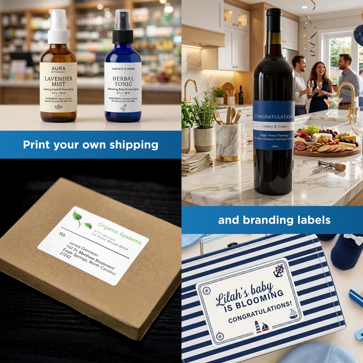 4 x 3.33 Rectangle Shipping Labels - Permanent, White Matte - Wine, Pallet Labels - 6-Up - Pack of 1,500 Labels, 250 Sheets - Inkjet/Laser Printers - Online Labels
