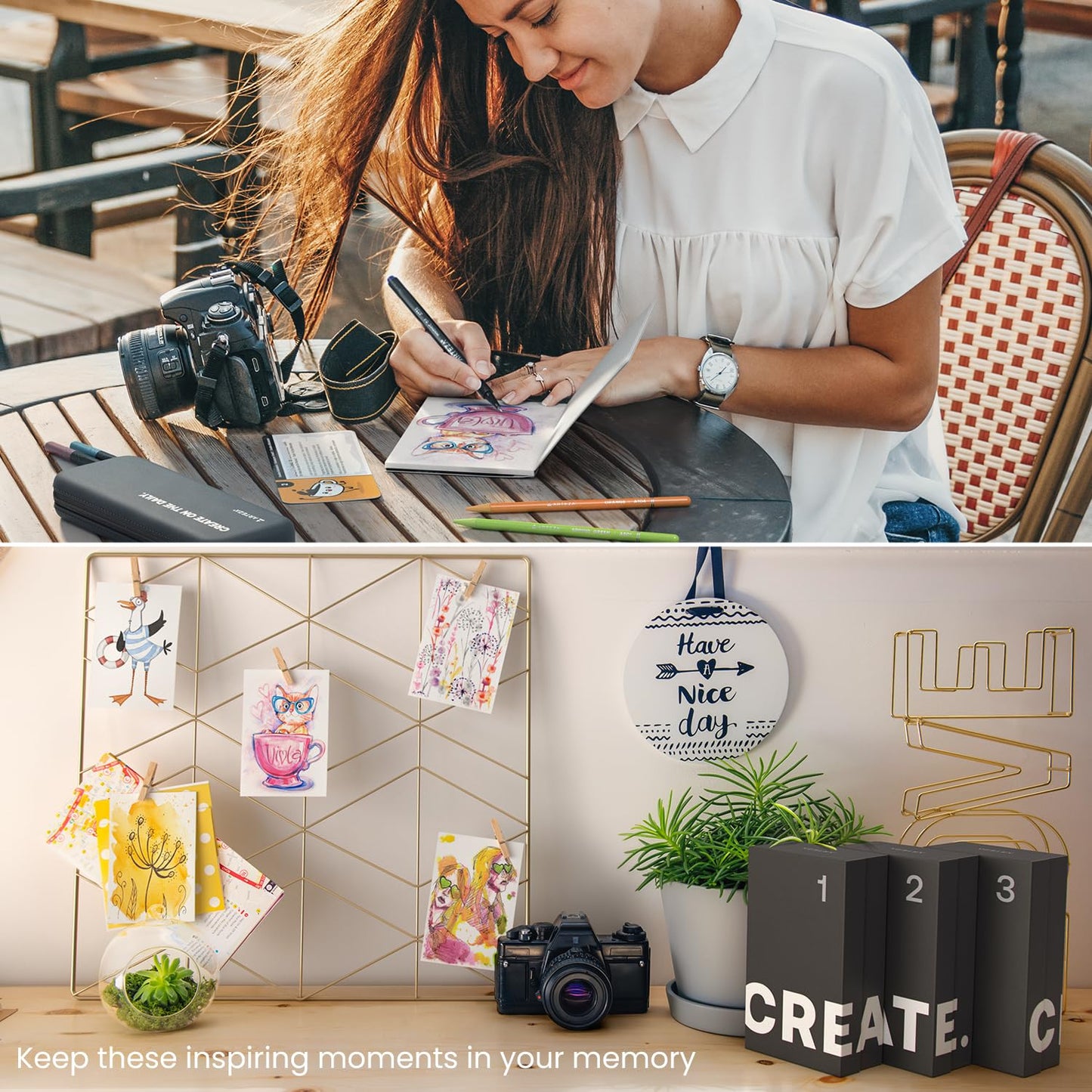 ARTEZA Creative Kickstarter: Art Exploration Set - Passports with Gel Pens, Watercolors, Acrylic Paints, Brushes, and More, Phased Art Journey, 60 pcs