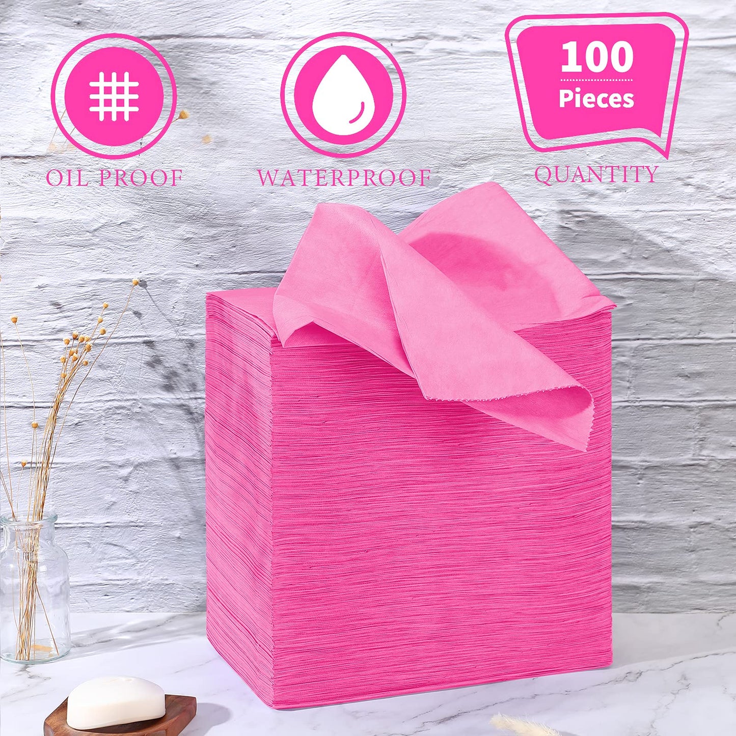 100 Pieces Disposable Bed Sheets Non-woven Spa Fabric Sheets Waterproof Massage Table Sheets Oil Proof Bed Cover for Travel Spa Tatto Hotel Salon, 31.5 x 71 Inch (Pink)