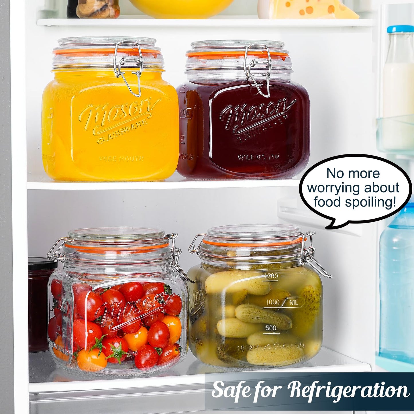 Dwbligt 2 Pack Half Gallon Mason Jar with Hinged Lid, Wide Mouth Glass Canisters for Food Storage, Cookie, Flour, Candy, Coffee, Pickle - 64 Oz Glass Jar with Lid - 2 Scale Marks & Vintage Mason Jars