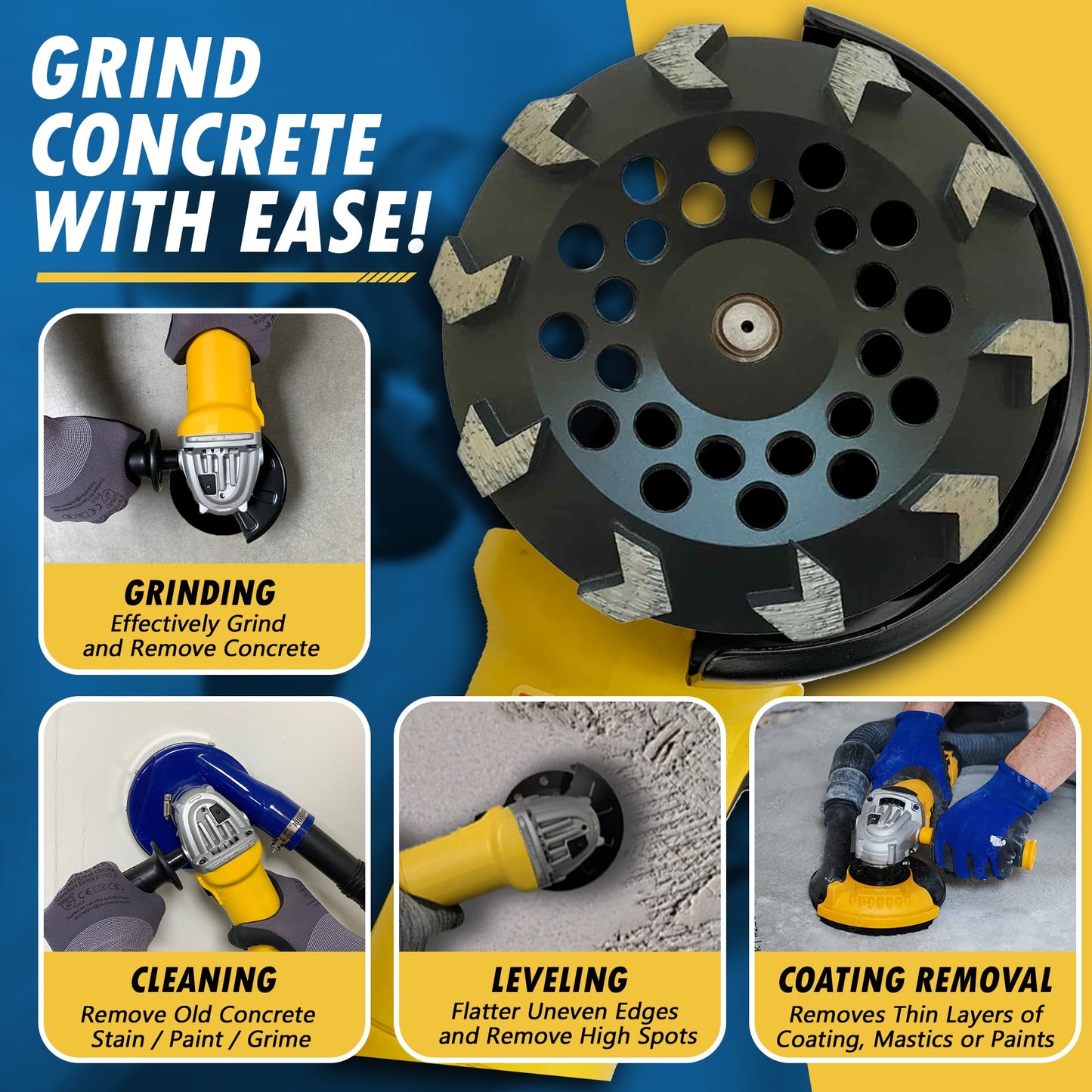 7" High Performance Diamond Grinding Wheels for Concrete, Paint, Epoxy, Mastic, Coating Removal, #30/40 Grit, 10 Arrow Segments, 5/8"-11 Arbor