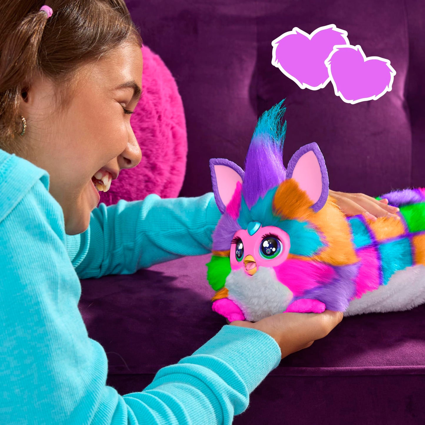 Furby DJ Furby Interactive Toy, Neon Star, Snuggly Electronic Plush, Music, Lights, Motion, & Games, Speaks English & Furbish, 32 in/81 cm Long, 6+ (Amazon Exclusive)