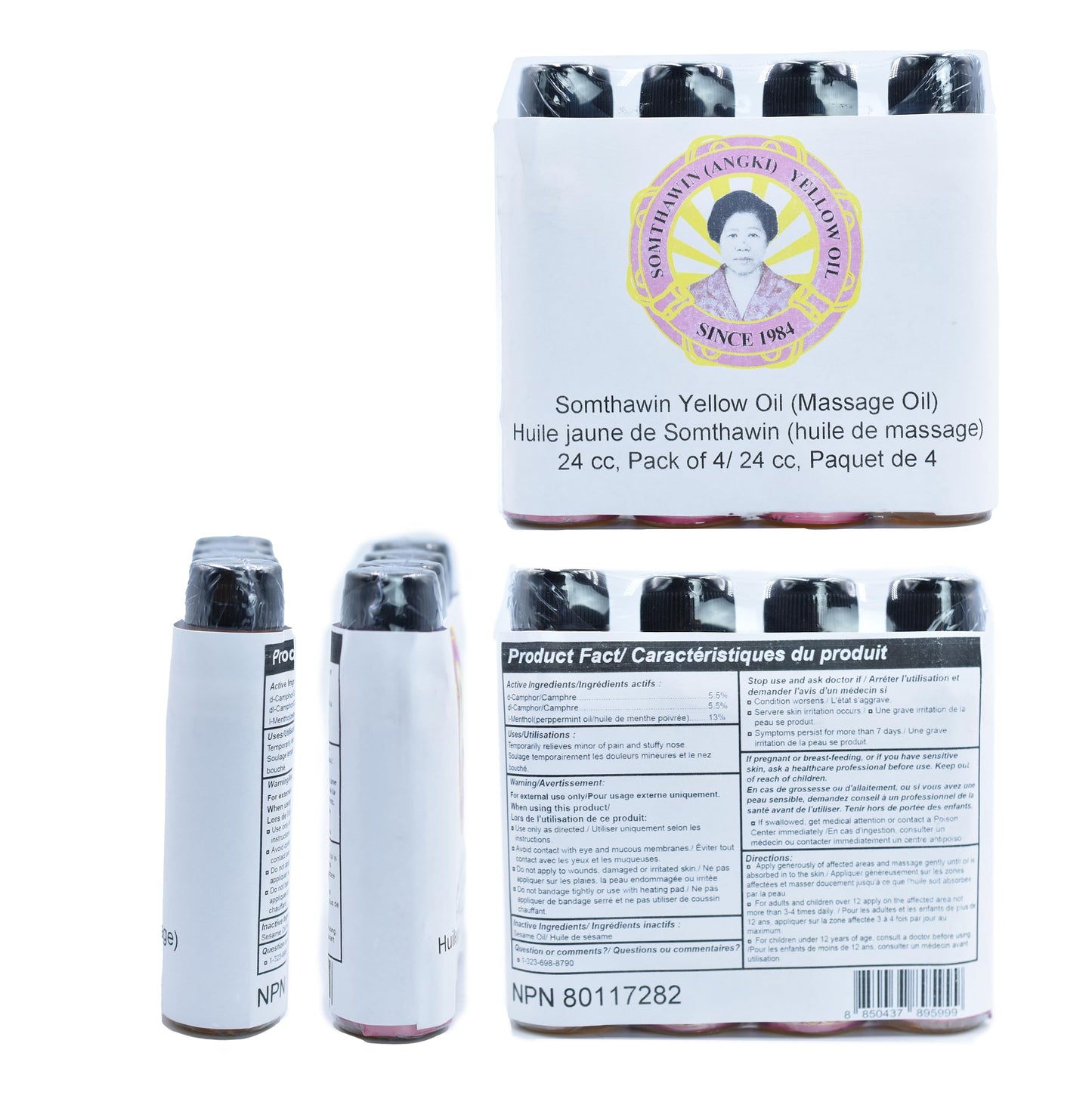 4x Angki Somthawin Hotel Spa Natural Thai Aroma Herb Yellow Oil 24cc Wholesale Price Made of Thailand