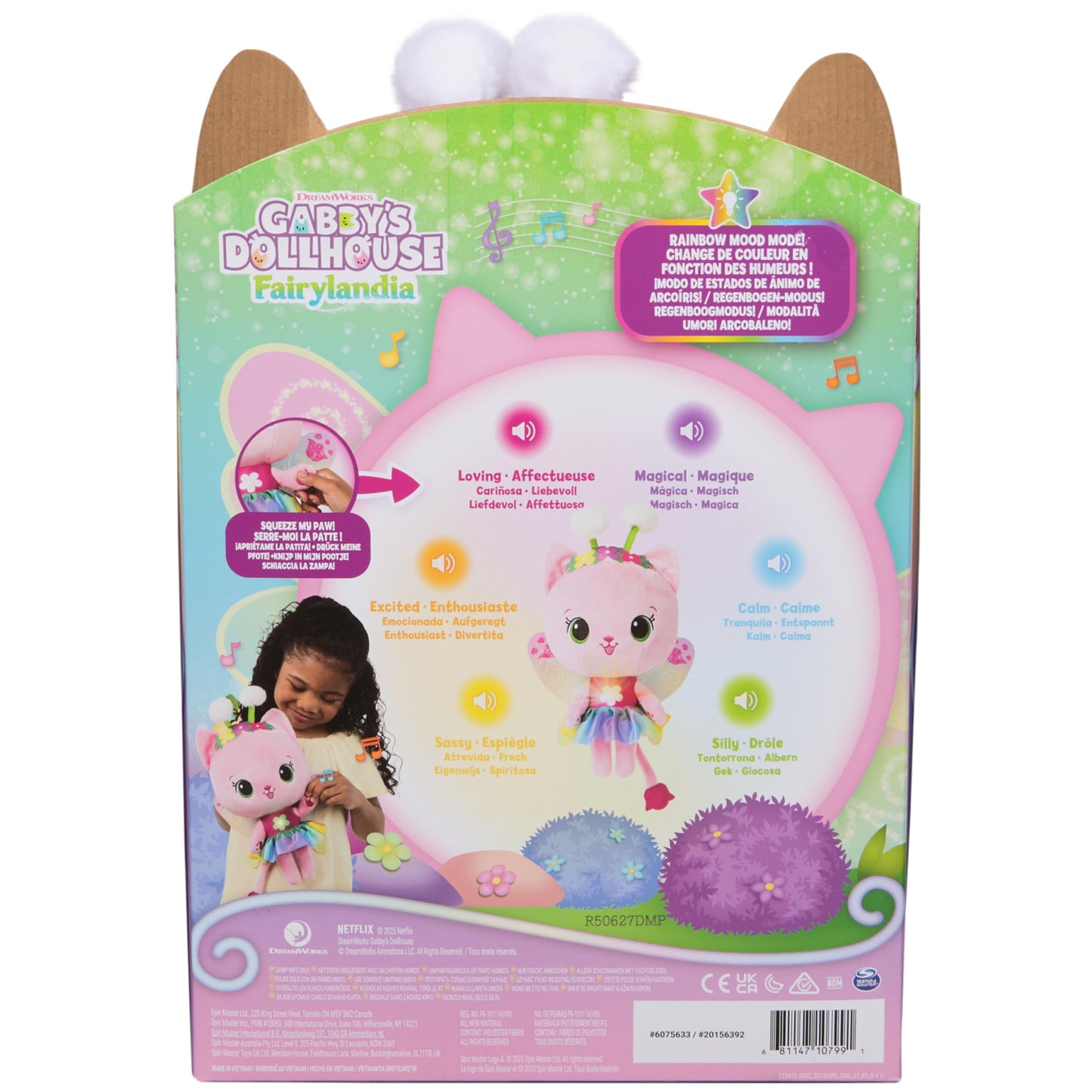 Gabby’s Dollhouse Fairylandia Official Rainbow Light-Up Kitty Fairy Plush, Cat Stuffed Animal, Sensory Toys for Ages 3 & Up