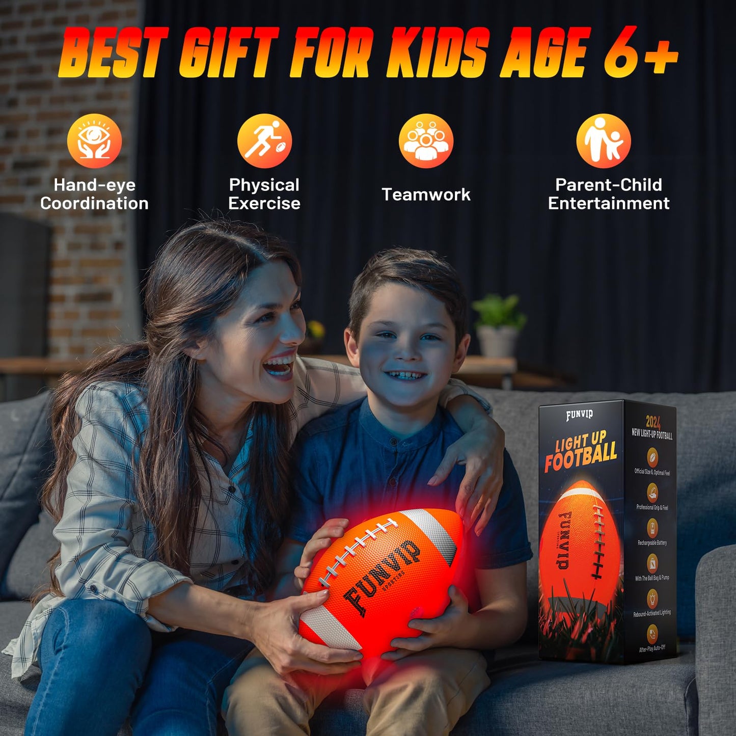 Funvip Rechargeable LED Light Up Ball,Glow in The Dark Sports Cool Toys for Boys